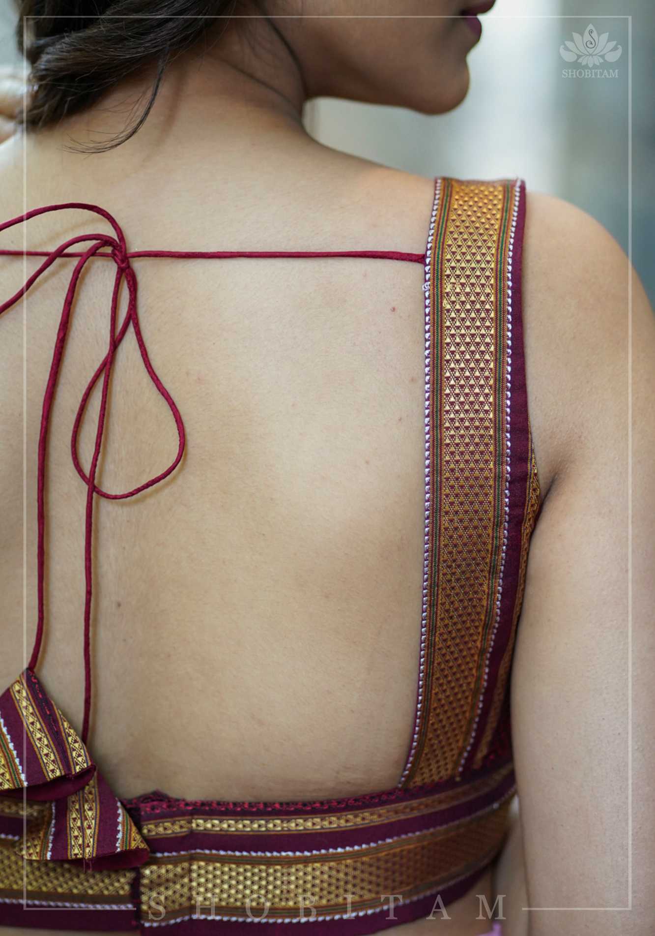 Maroon khana silk sweet heart strappy blouse