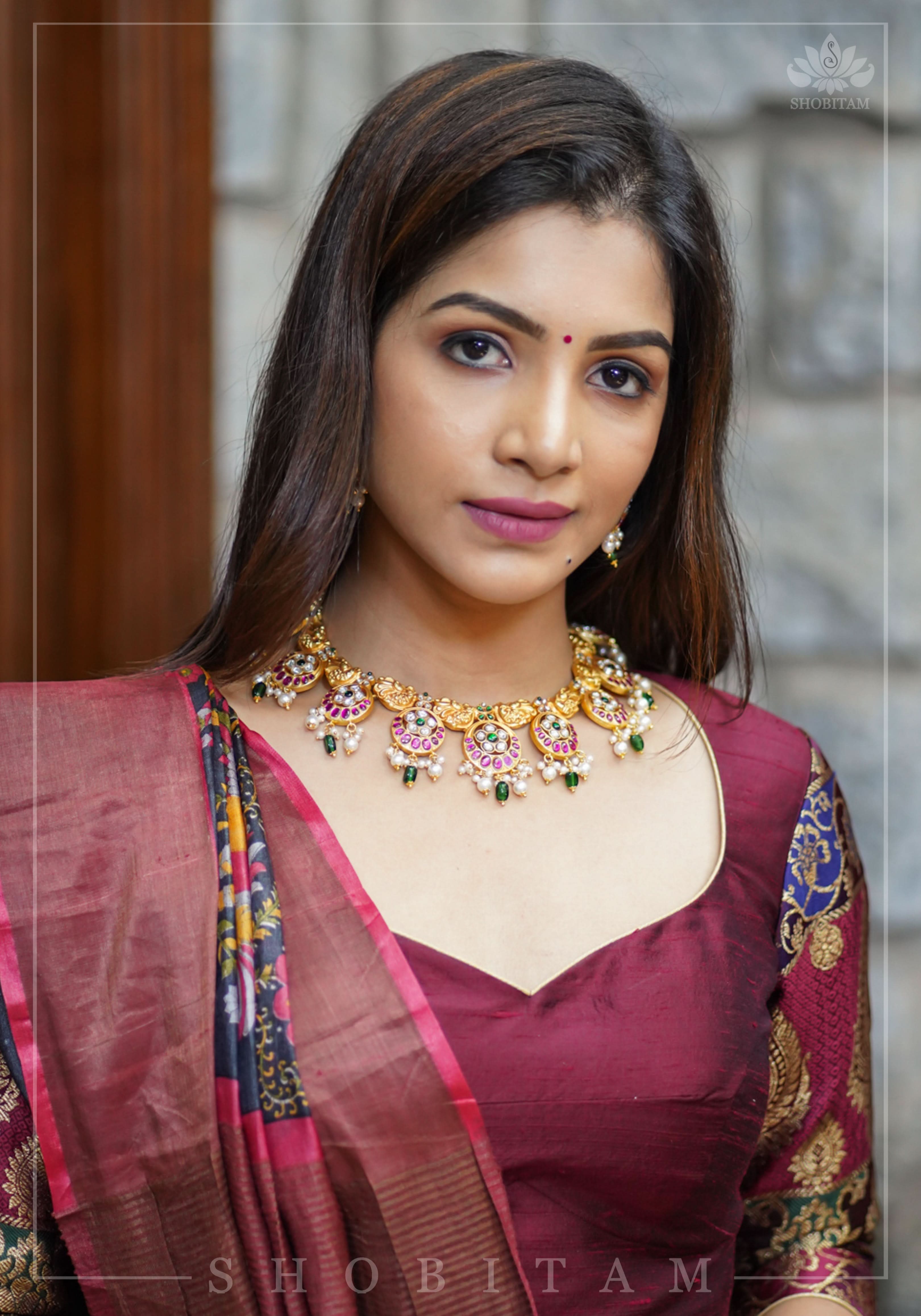 Pure Raw Silk and Below elbow sleeve Sleeve Banarasi Brocade Blouse in Maroon | Shobitam