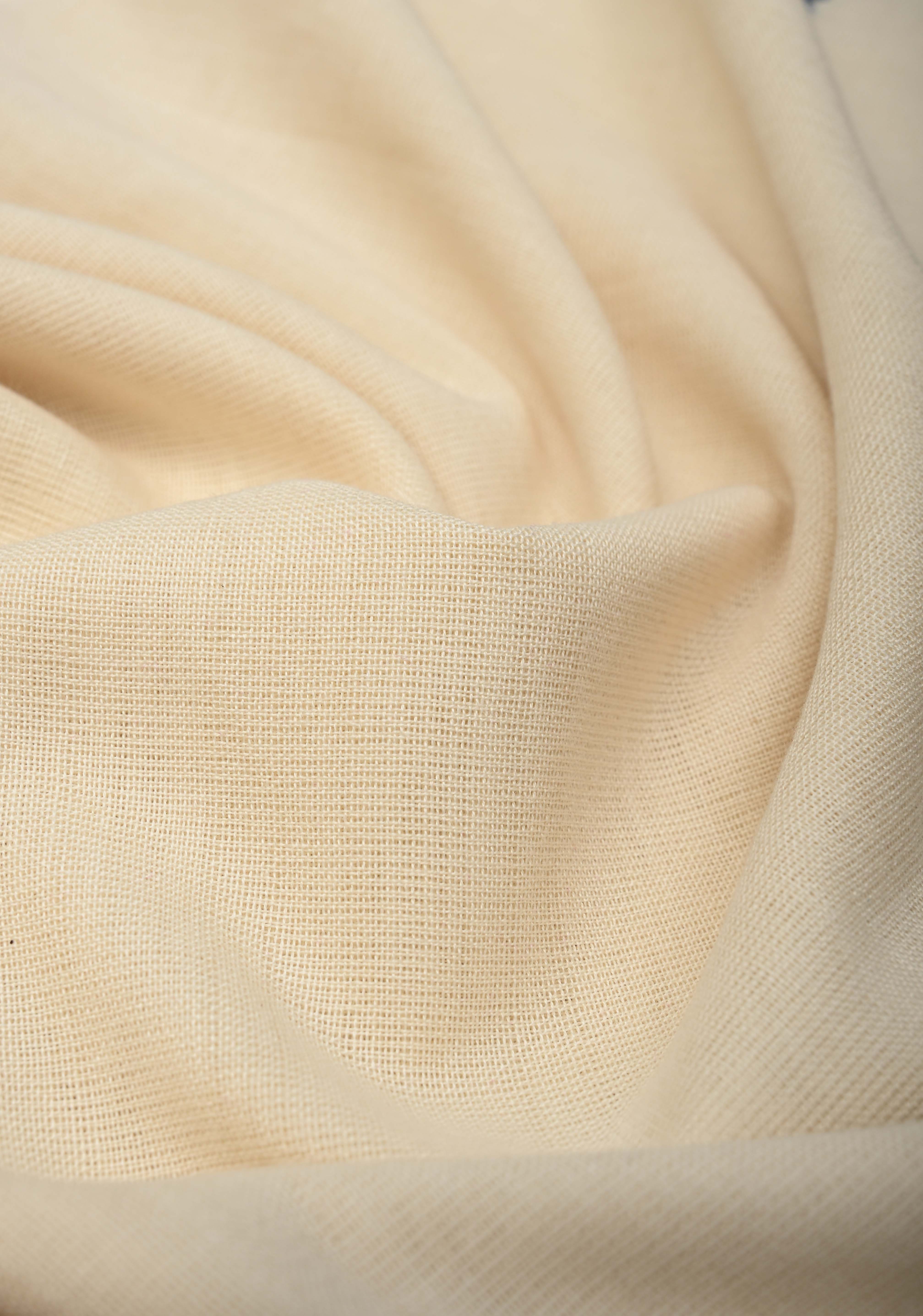 Off-White Bhujodi Kala Cotton Saree with Multicolor Stripes Border and Honeycomb Tassels | Shobitam