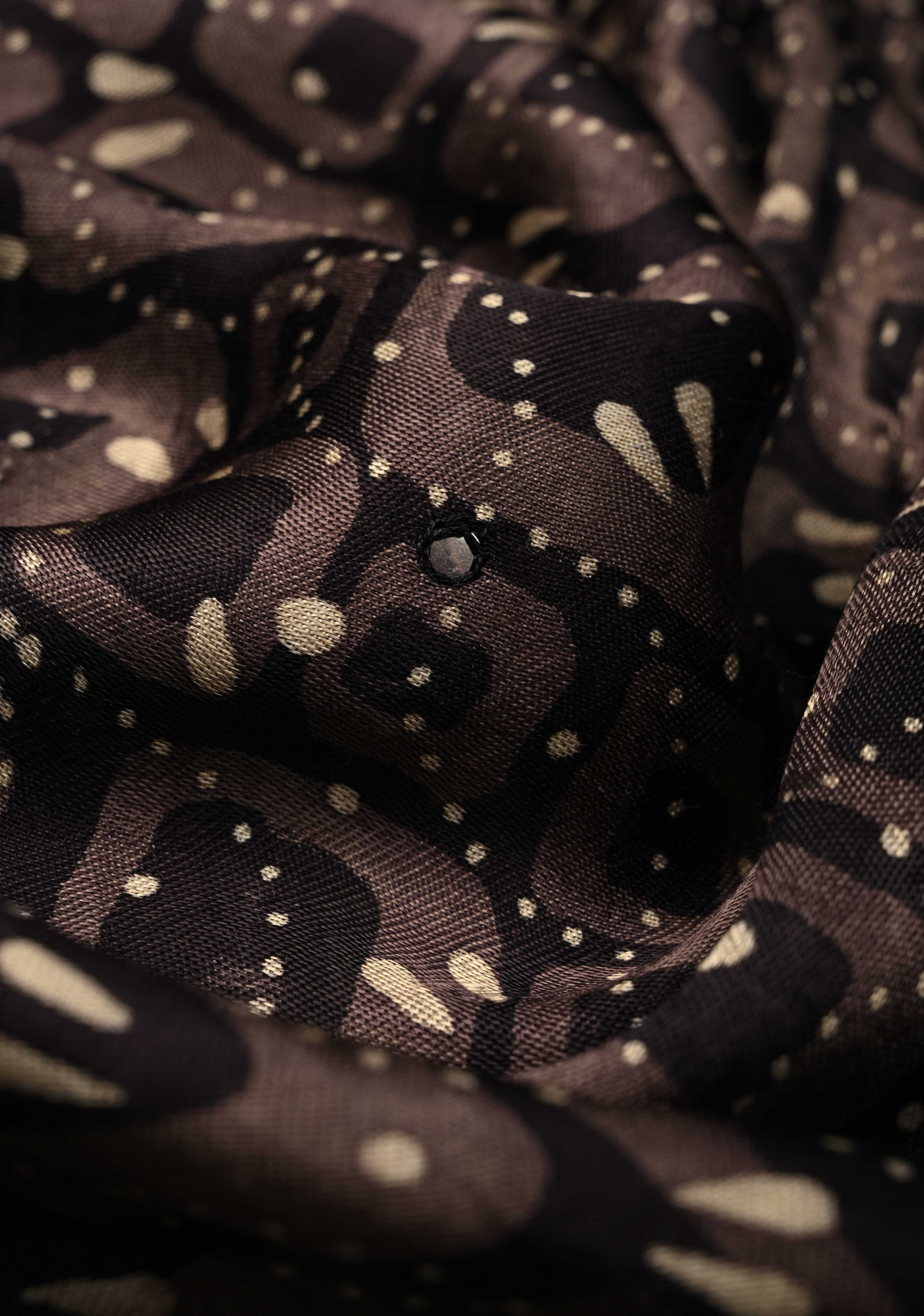 Black Floral Hand Block Print on Modal Silk Saree with Mirror Work | Shobitam