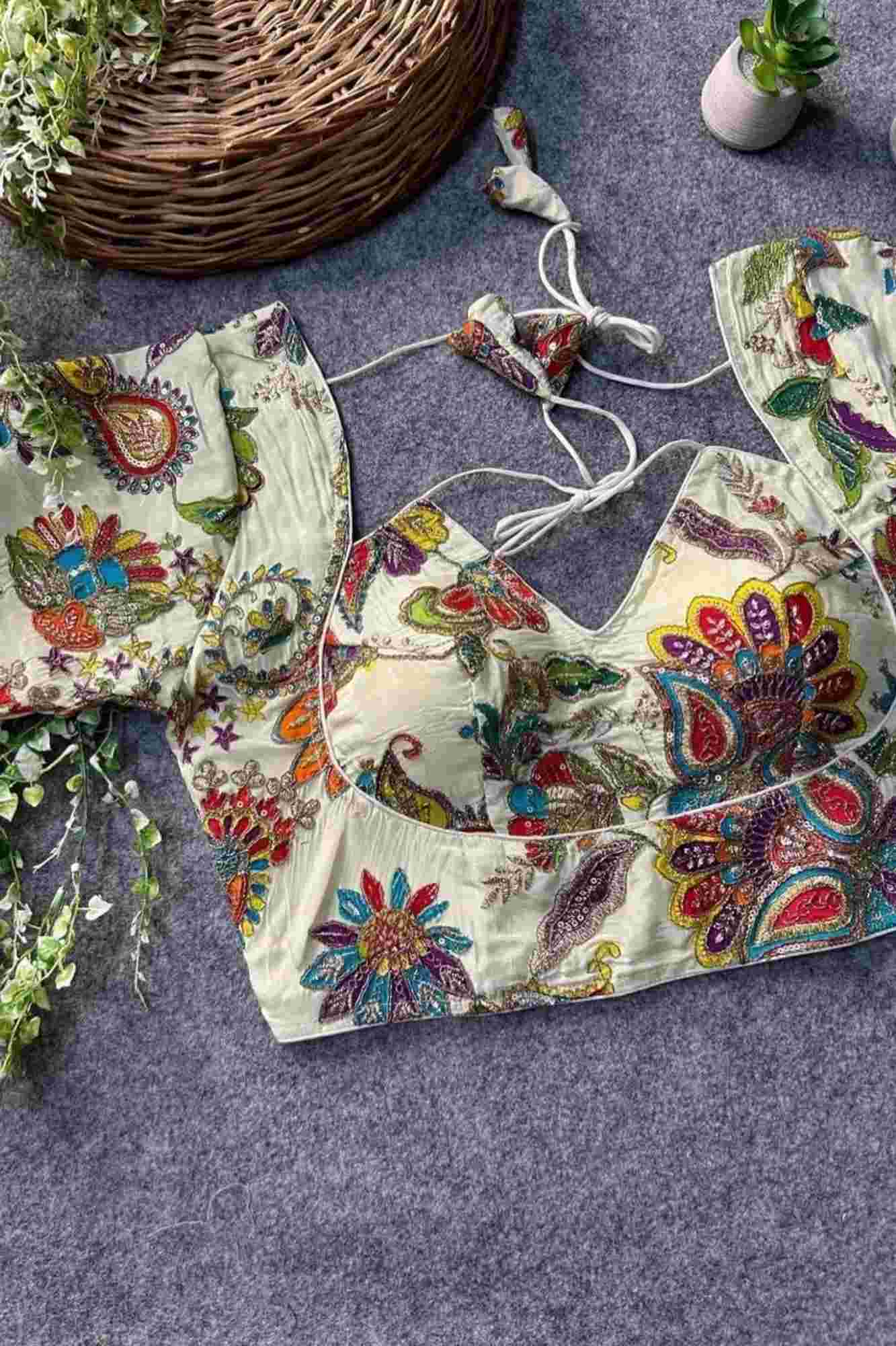 Heavy Chinon with Zari Work Embroidery Ready to Wear Blouse