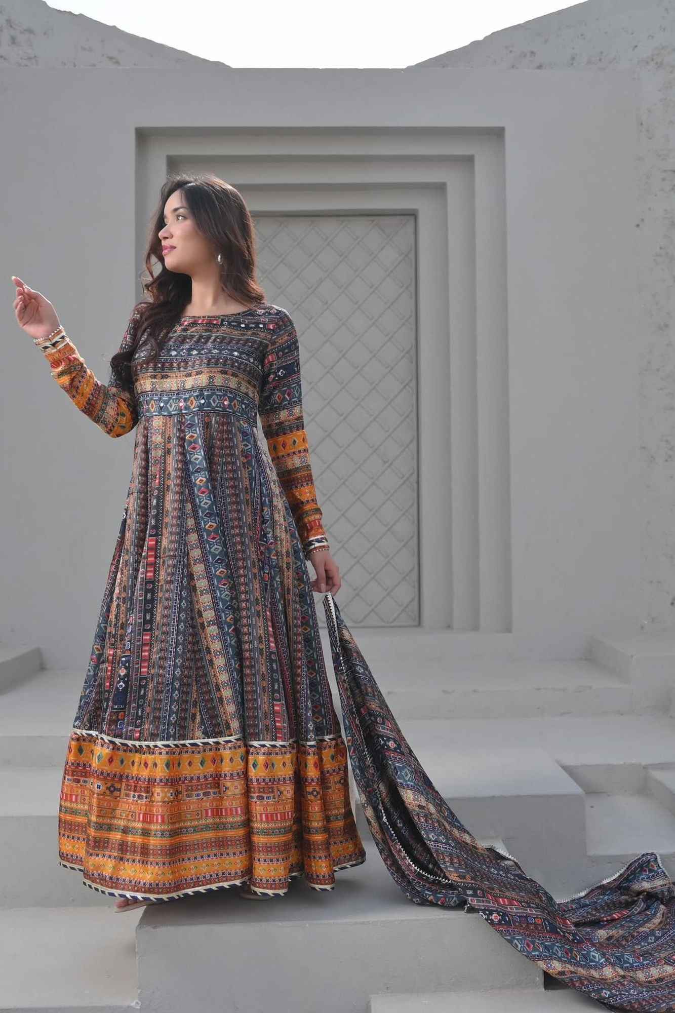 Patola Print Kalidaar 3 Piece Suit | Made To Order