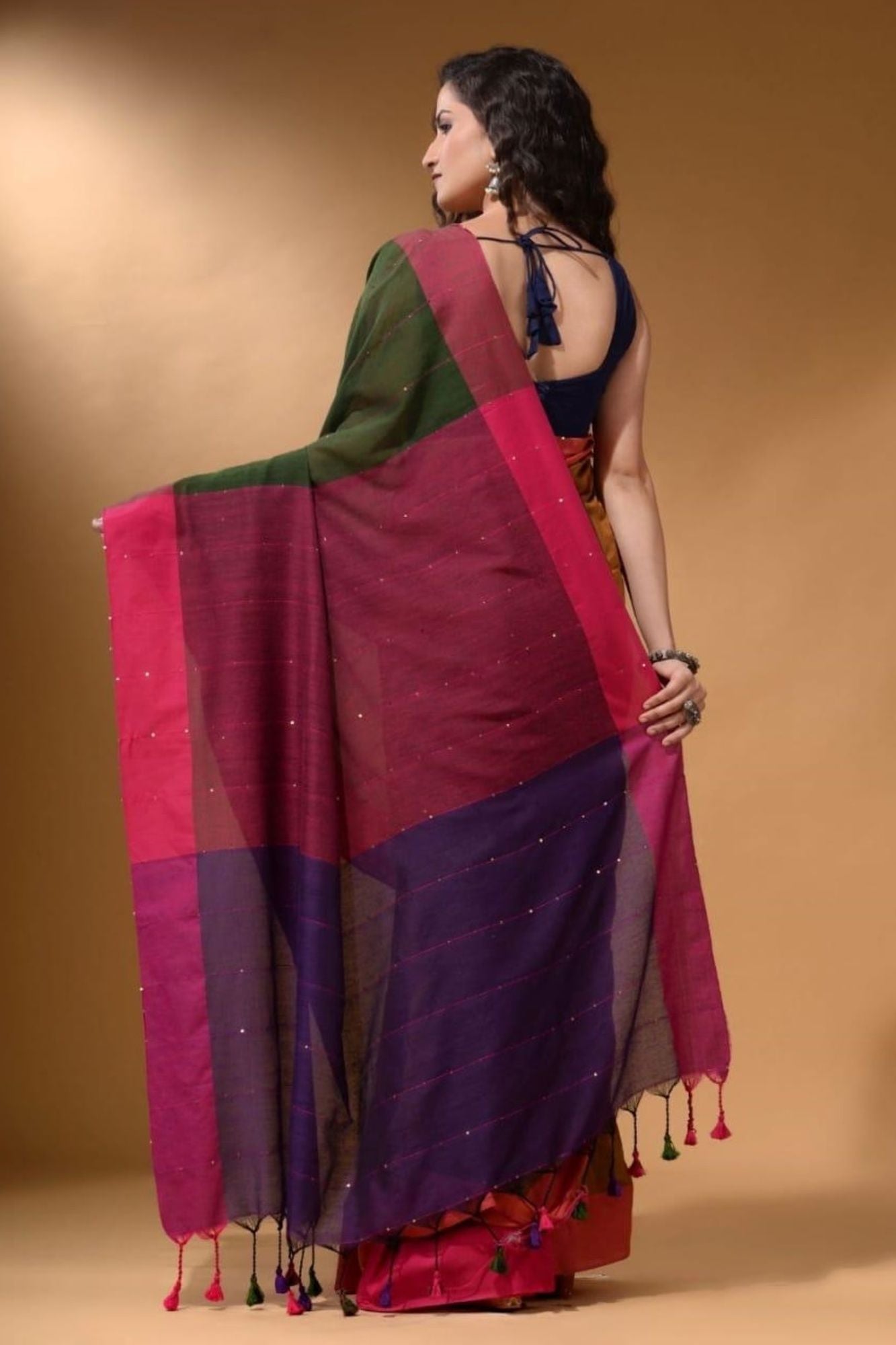Khadi Cotton with Multicolour Pallu and Sequin Detailing Ready To Wear Saree