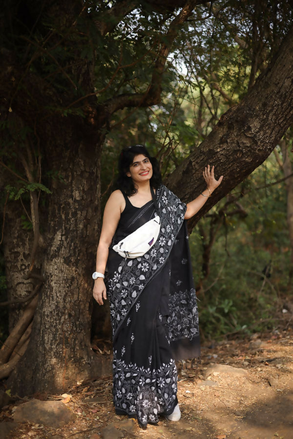Kaalratri Kantha Stitch Saree in Cotton | Shobitam