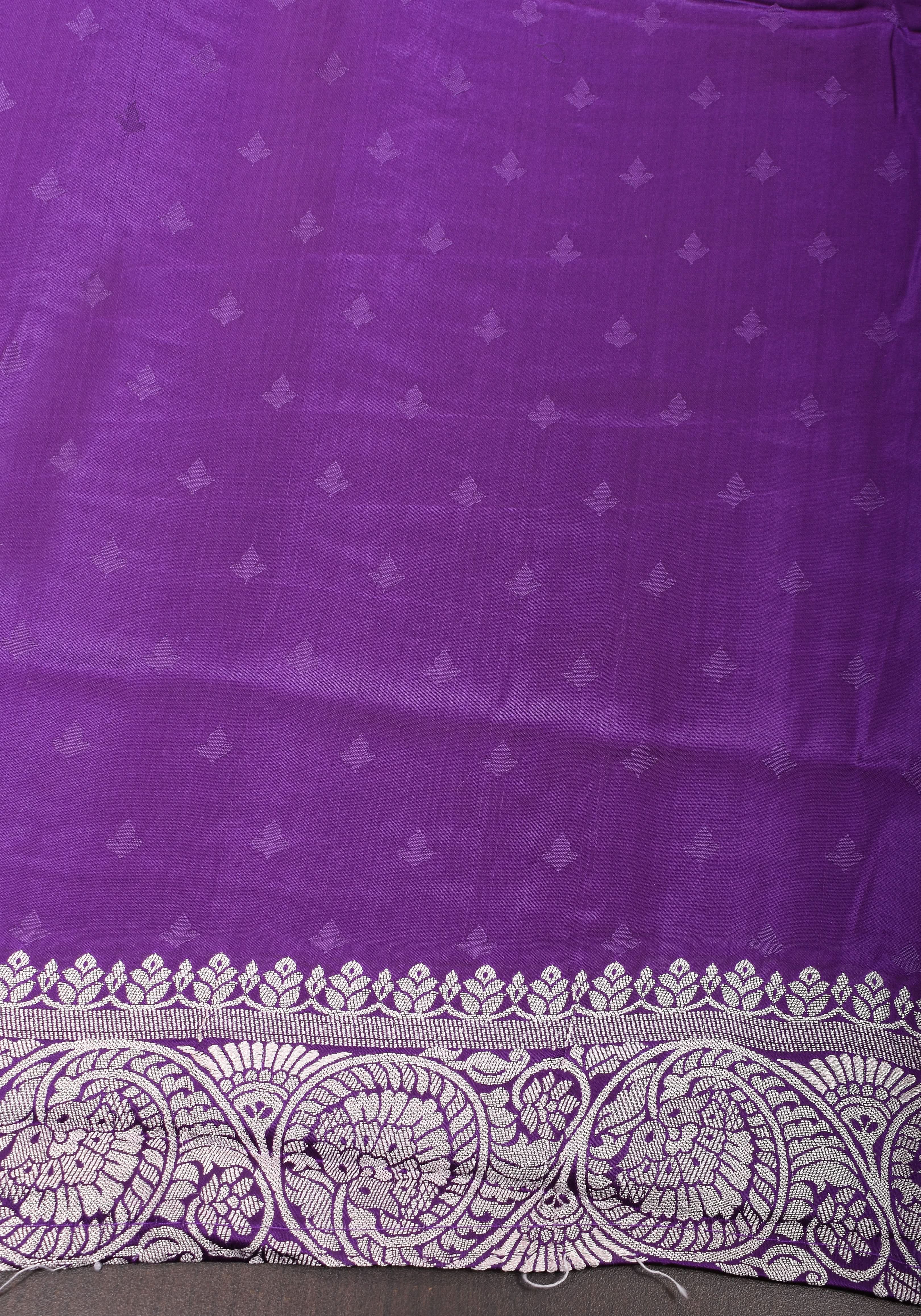 Deep Purple Viscose Satin Saree With Silver Zari Stripes and Pichwai Pallu | SHOBITAM