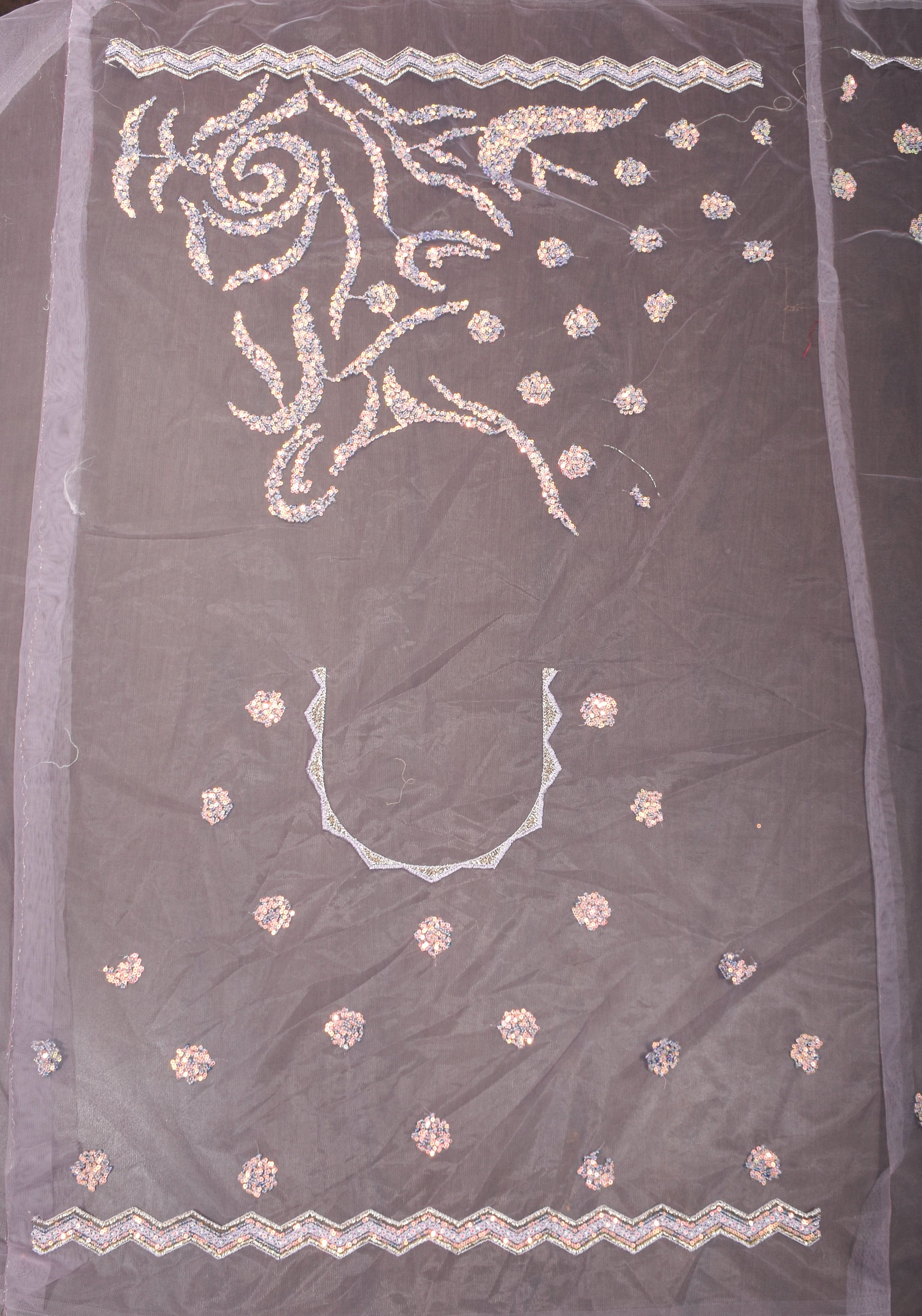 Swirls Design Dusty Pastel lavender Net Saree with sequins | Shobitam