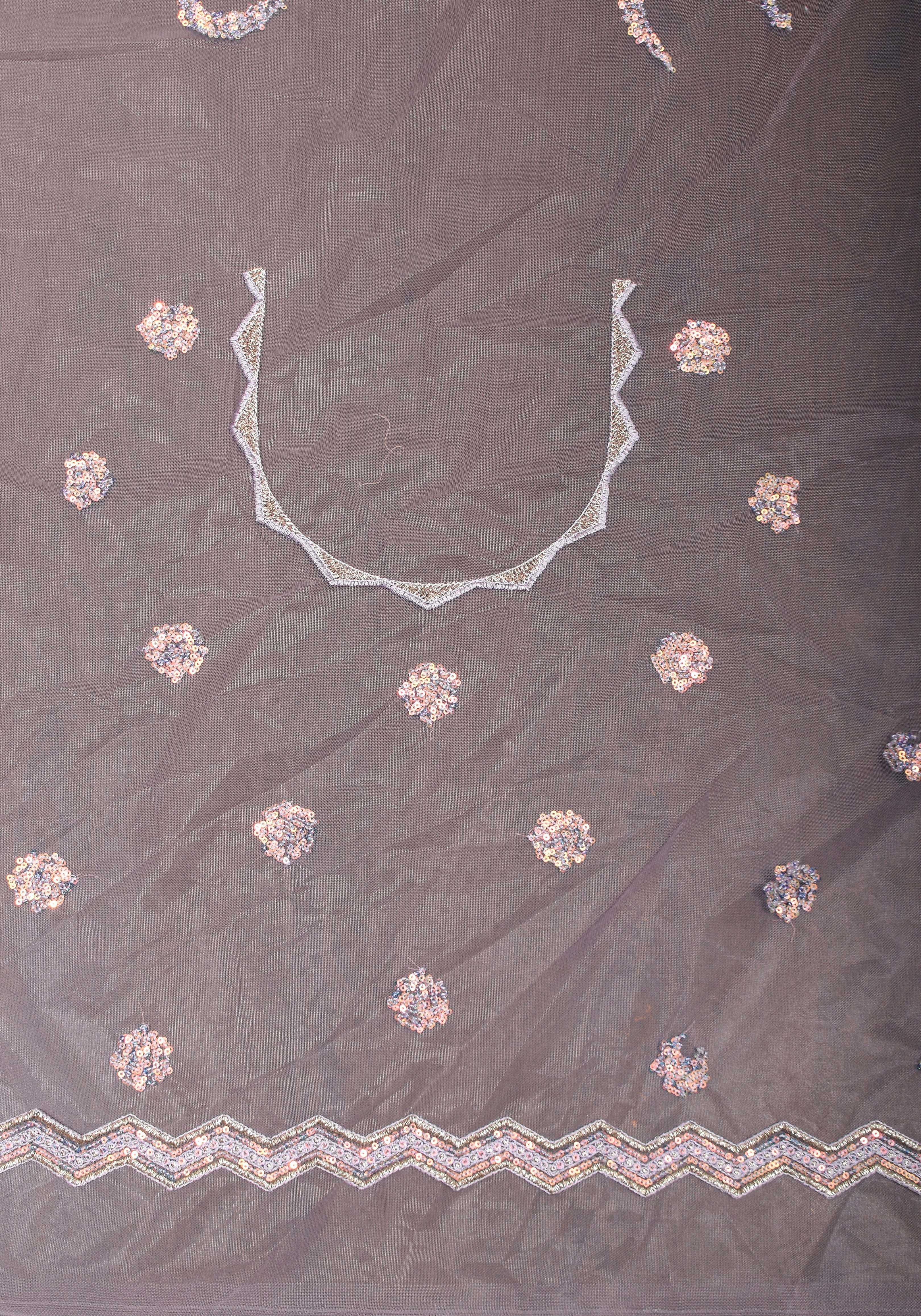 Swirls Design Dusty Pastel lavender Net Saree with sequins | Shobitam