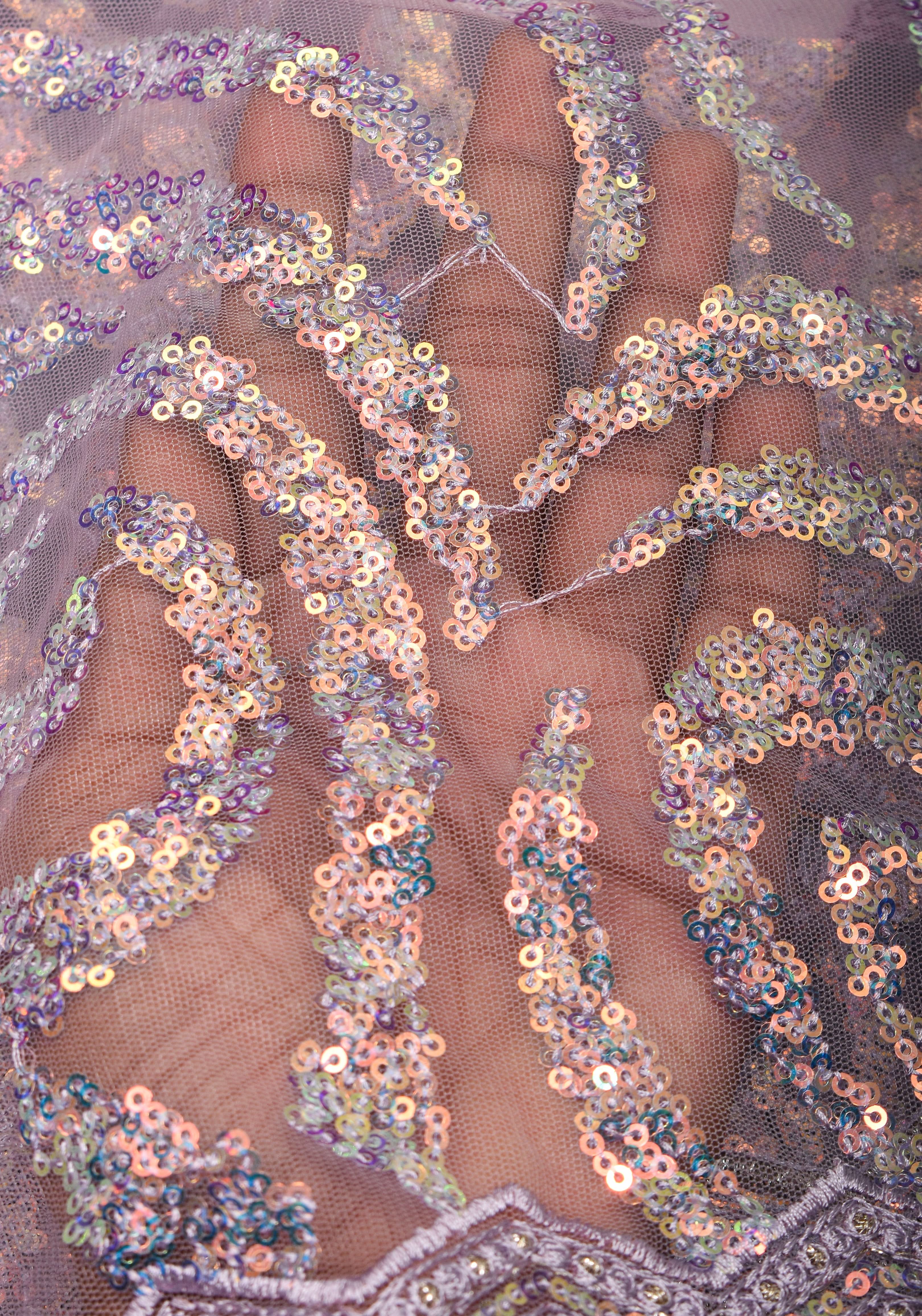 Swirls Design Dusty Pastel lavender Net Saree with sequins | Shobitam