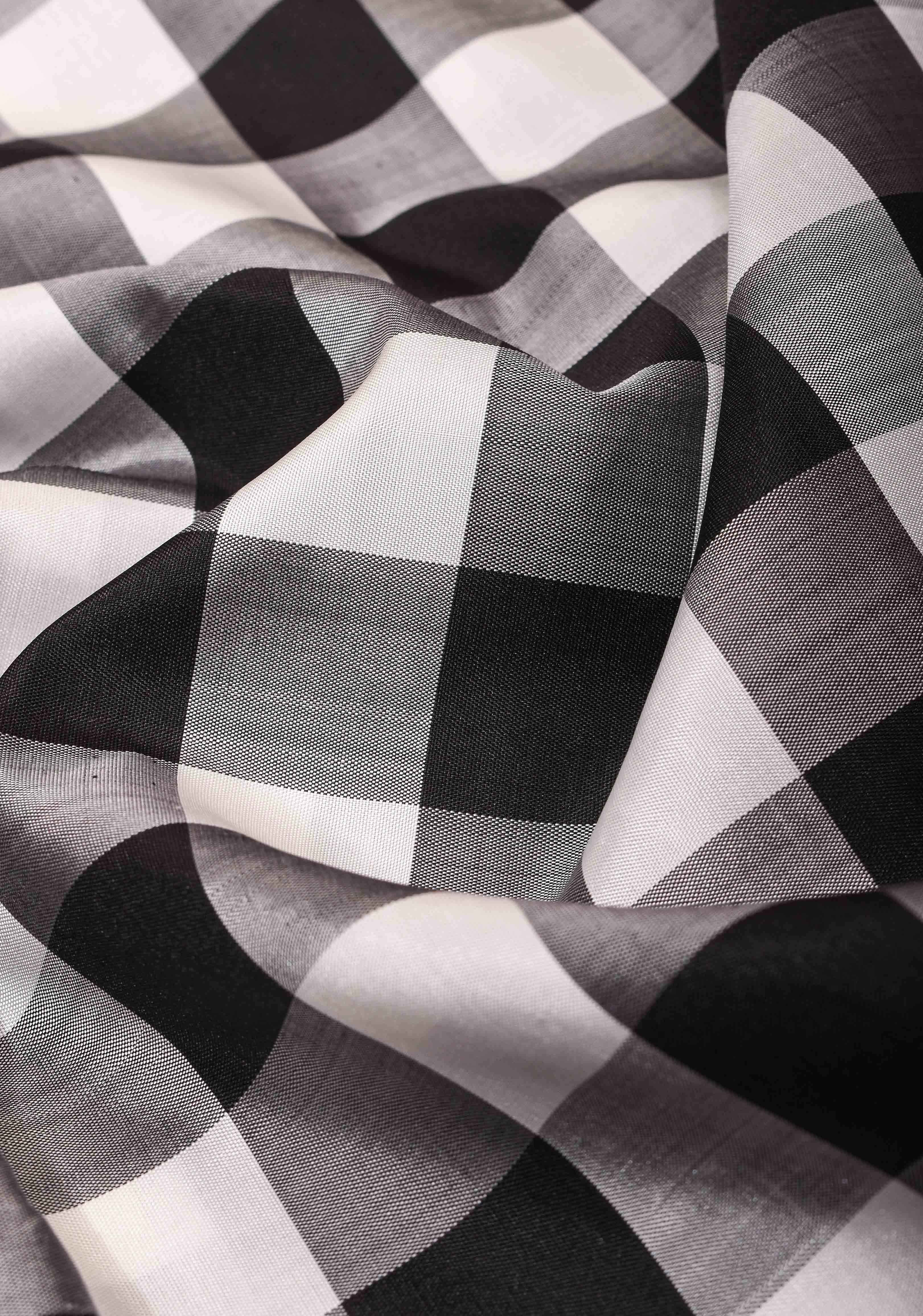 Stunning Korvai Weave Black And White Checks Pure Kanjivaram Silk Saree with Grand Pallu and Contrast Zari Border | SILK MARK CERTIFIED