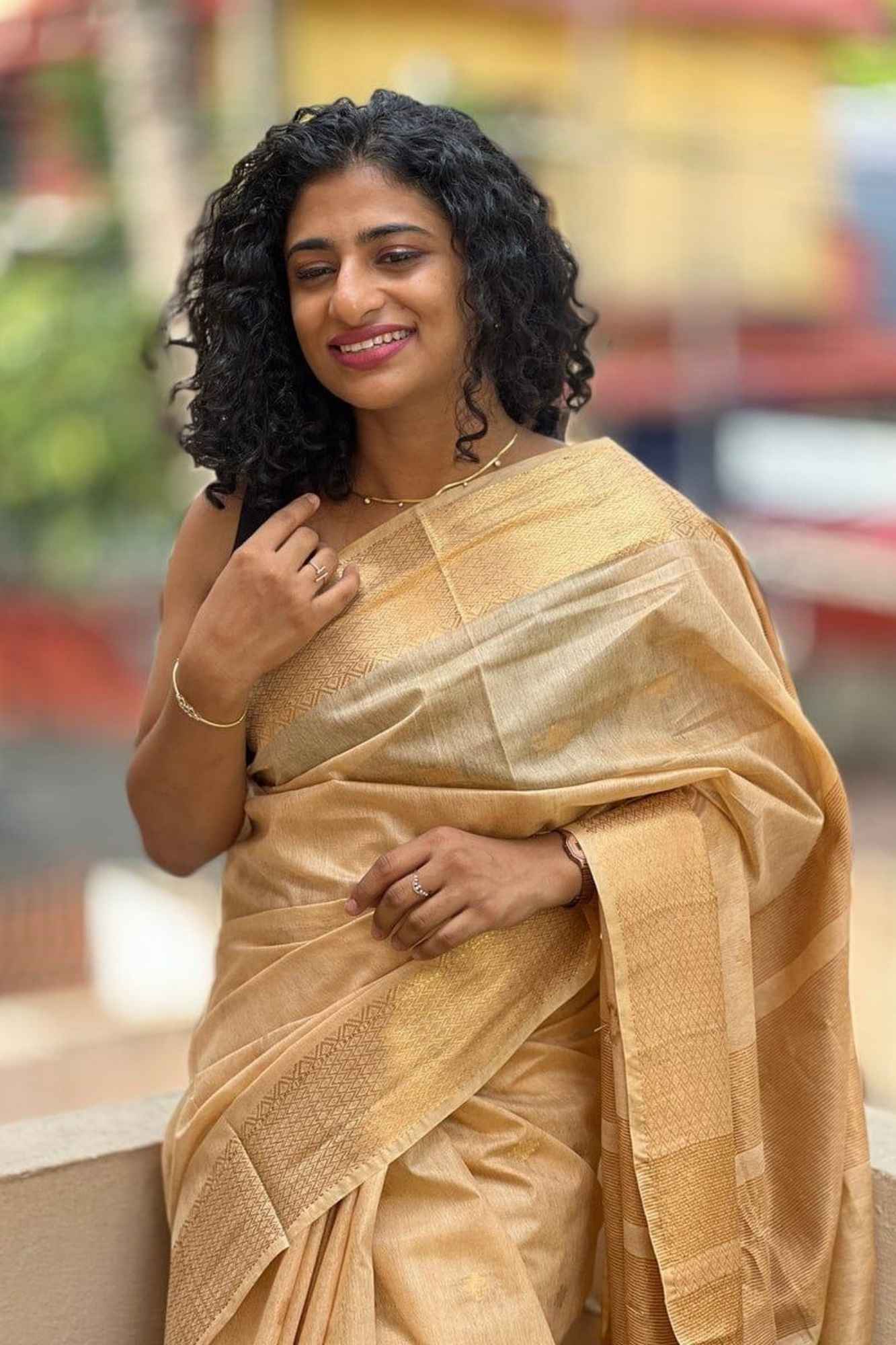 Light Golden Tussar Silk with Allover Zari Butta & Golden Border Ready To Wear Saree