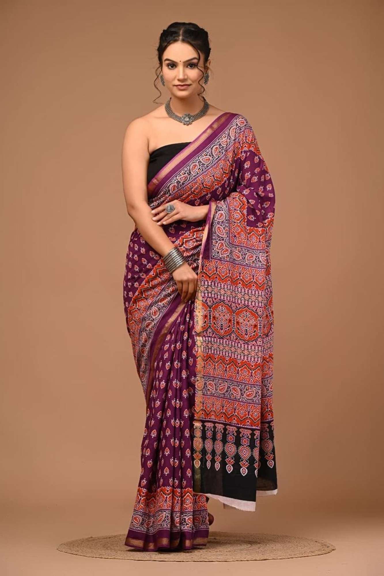 Cotton in Purple with Floral and Geometric Motifs Ready To Wear Saree