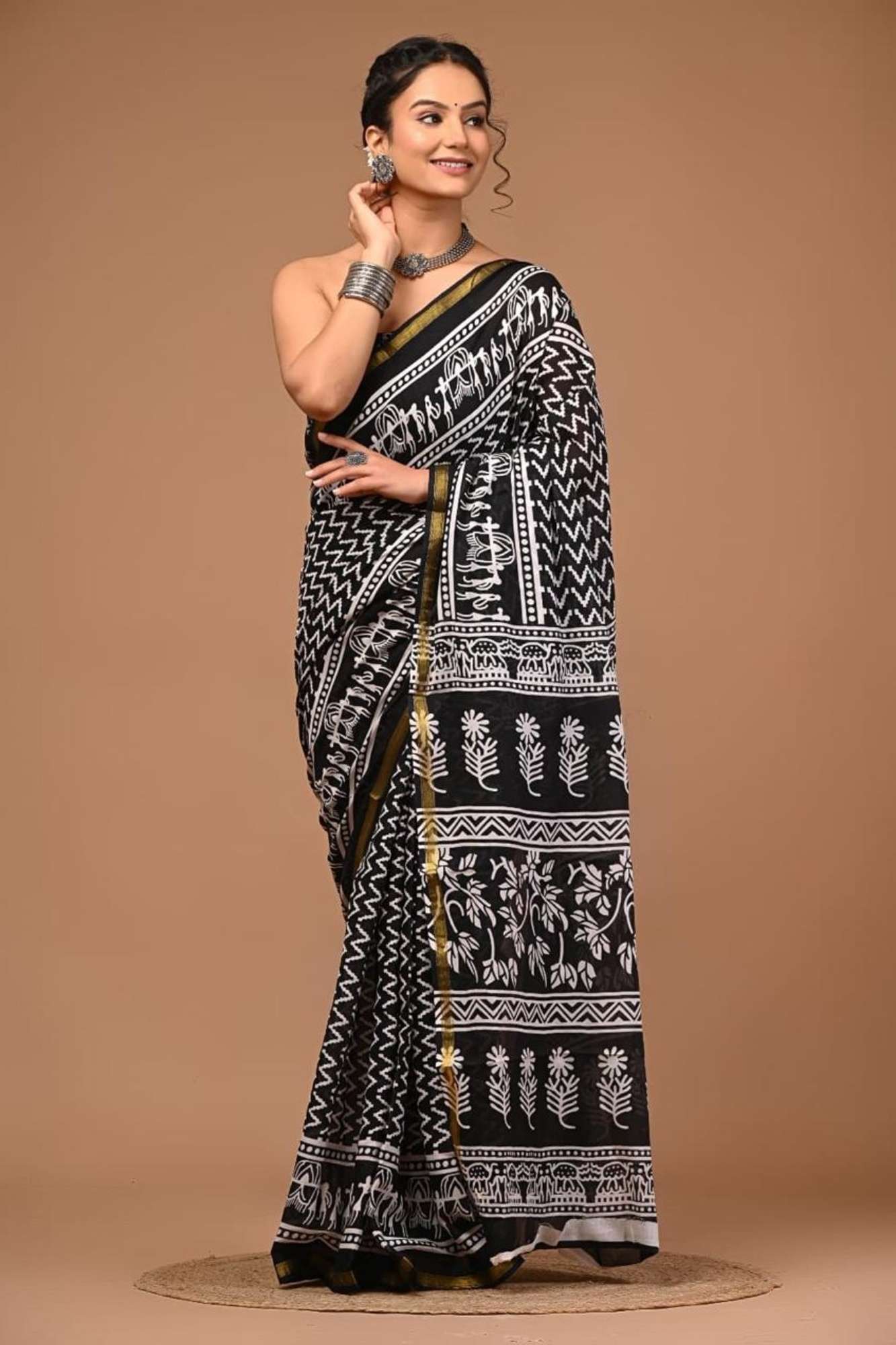 Cotton Bagru Printed with Golden Border Ready To Wear Saree