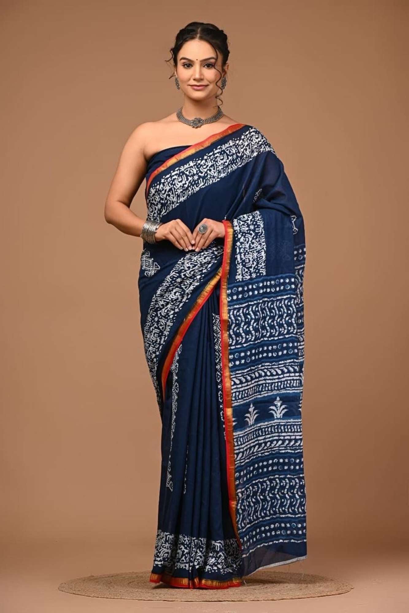 Cotton with Vanaspati Ajrakh Print Ready To Wear Saree