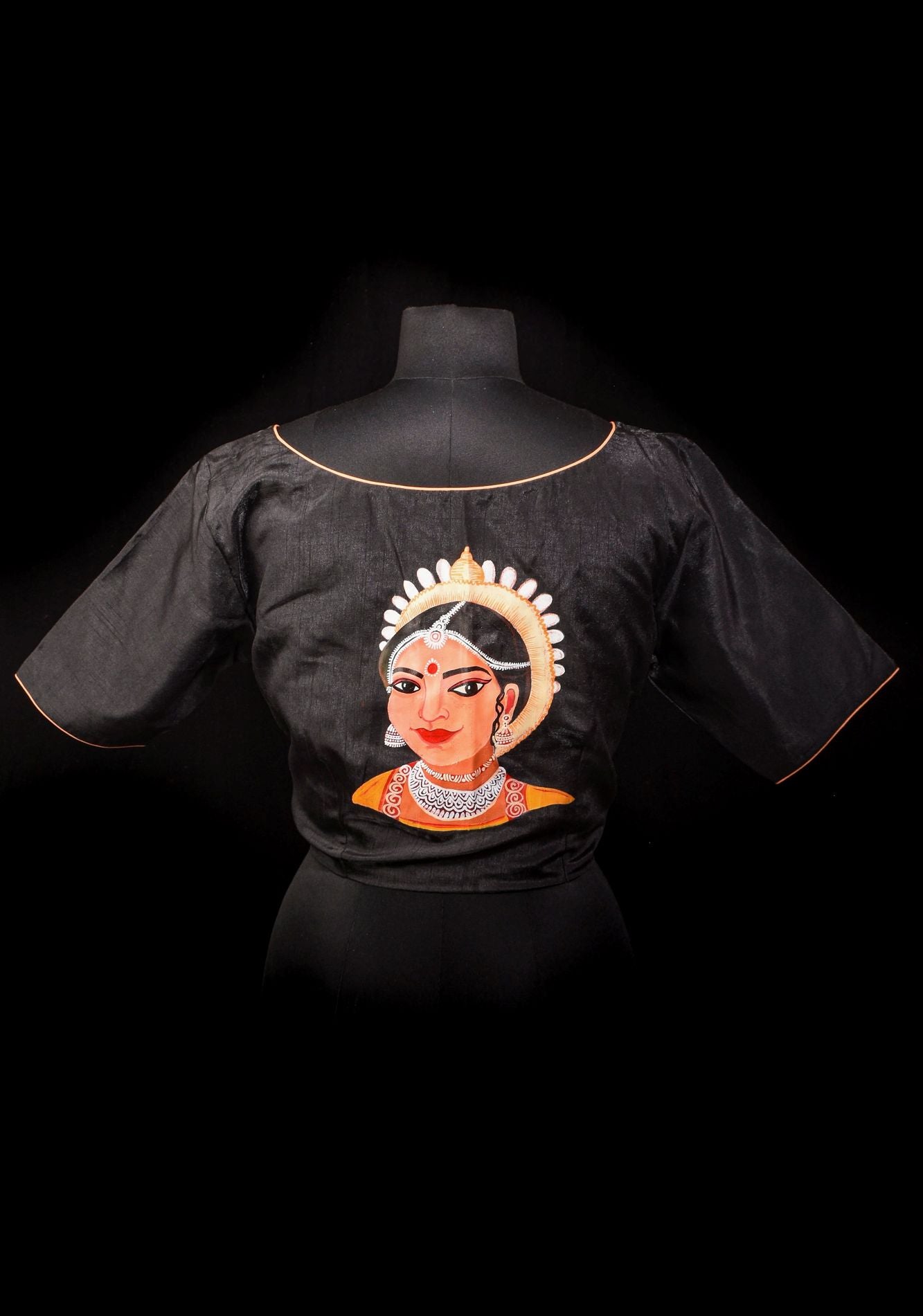 Size 40: Odishi Dancer Face Handpainting on Black Blouse