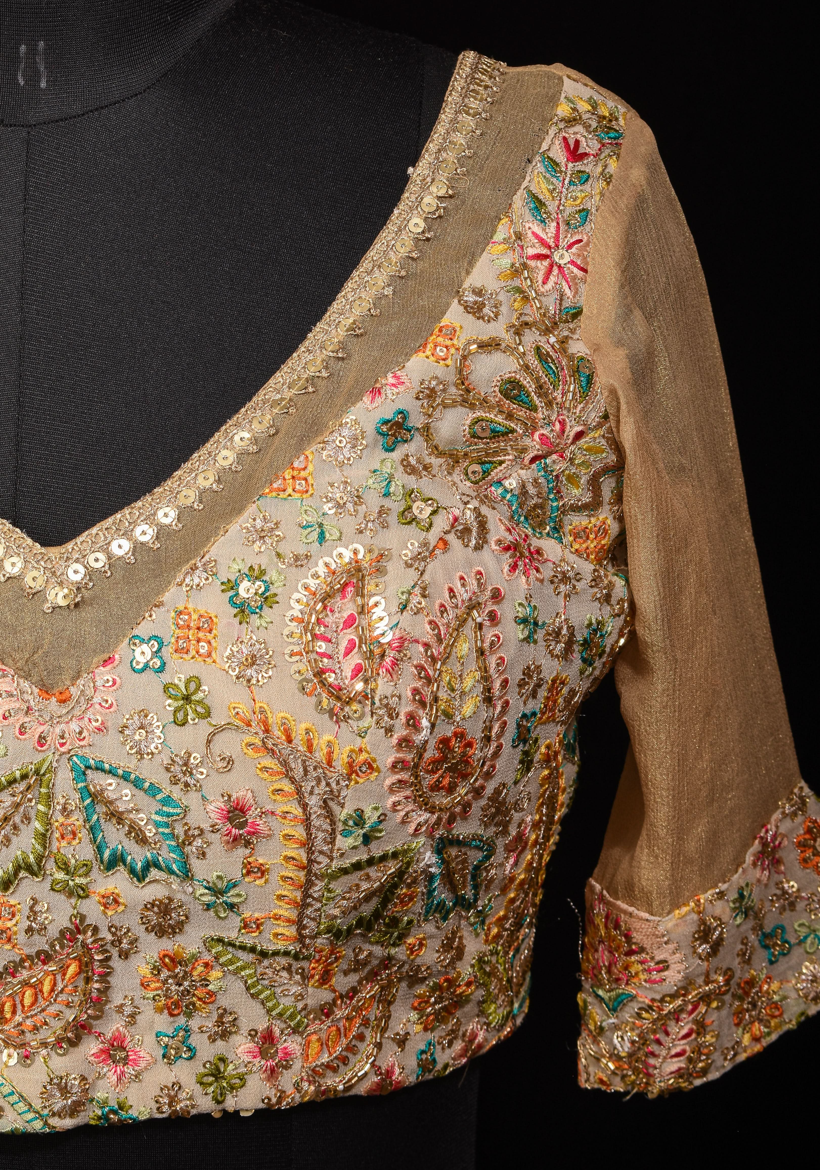 Cream Georgette Embroidered Blouse sequin cutdana and pure Tissue Chiffon detailing, Customizable, Made To Order | Shobitam