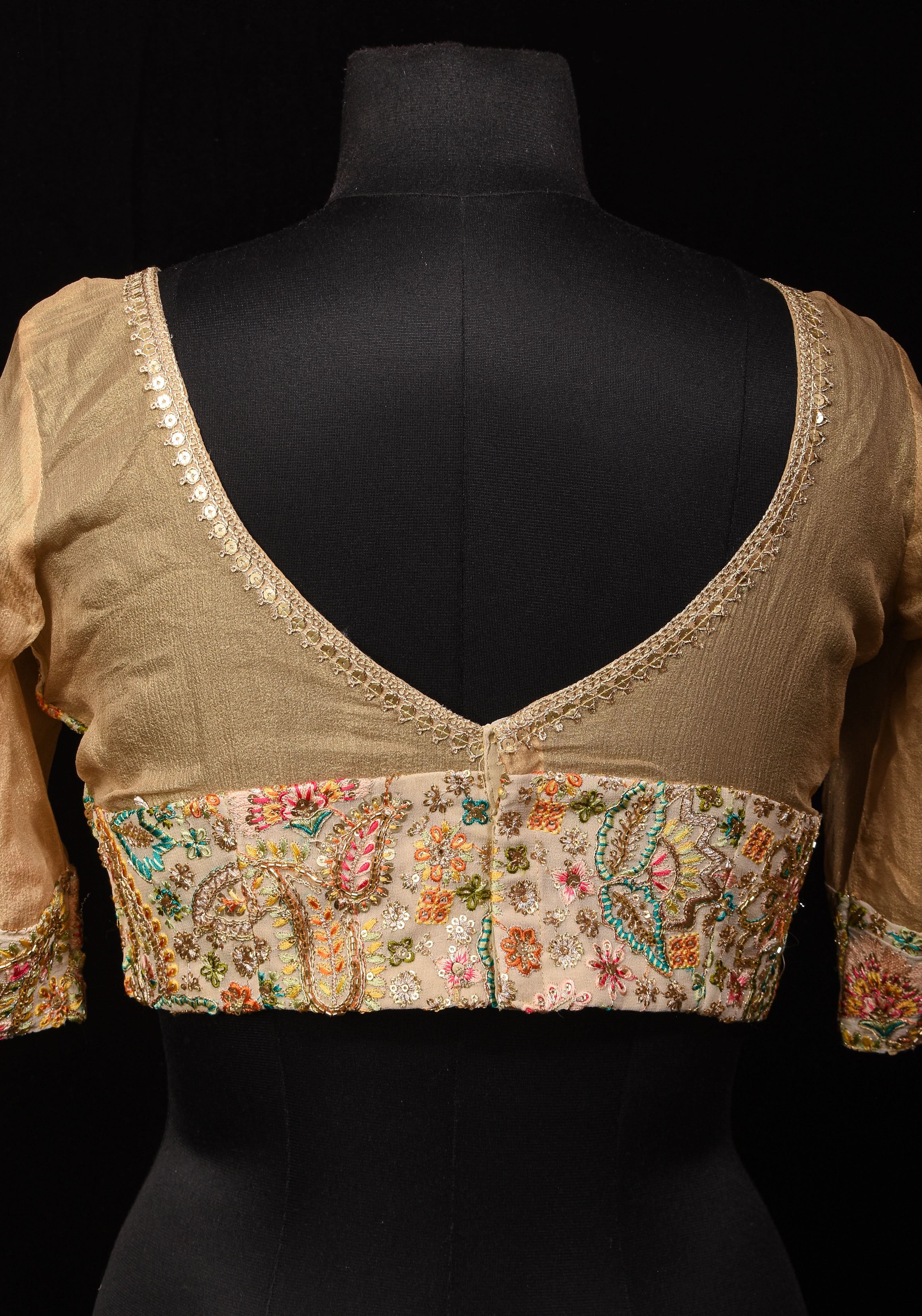Cream Georgette Embroidered Blouse sequin cutdana and pure Tissue Chiffon detailing, Customizable, Made To Order | Shobitam