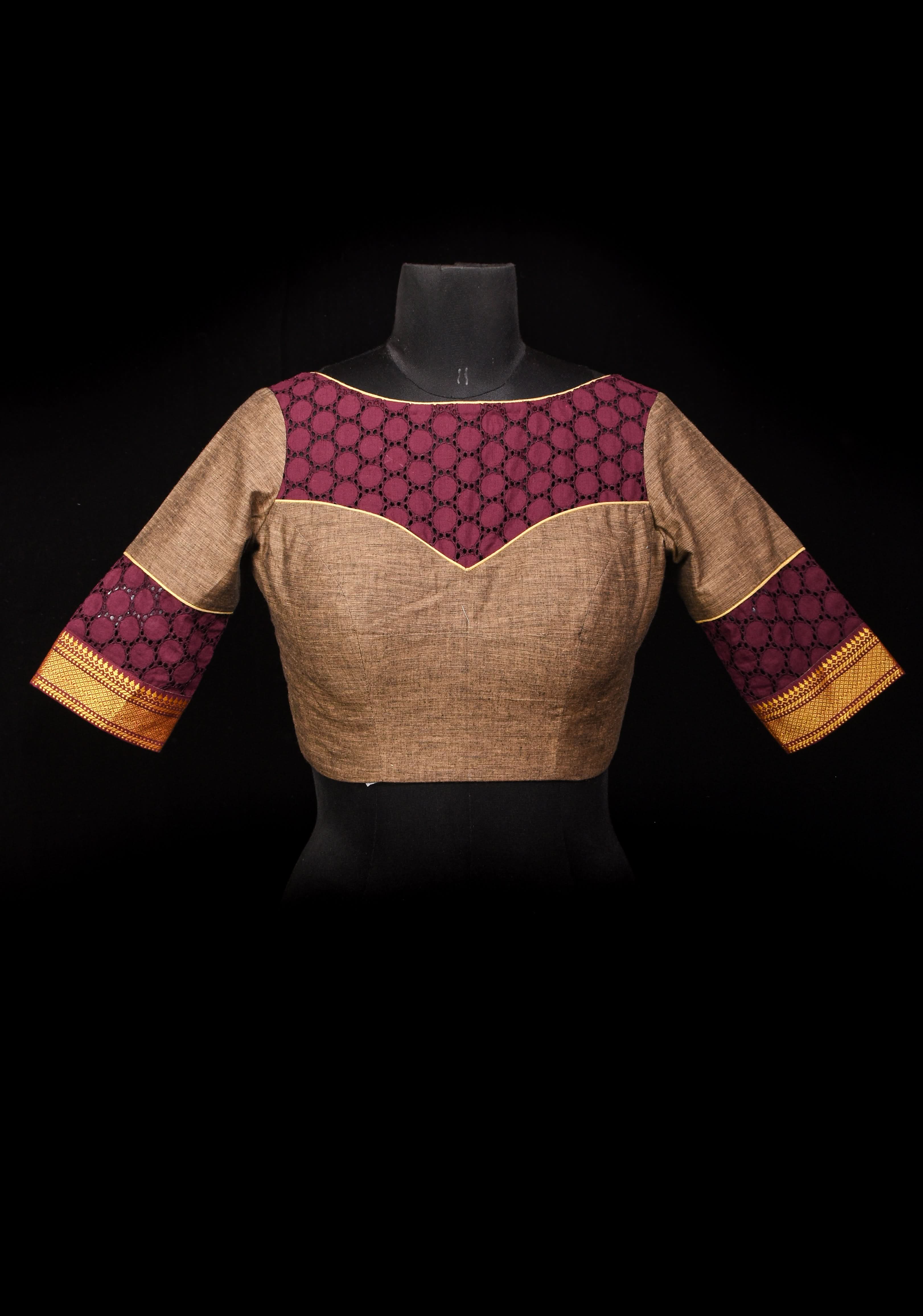Made To Order: Mangalagiri Cotton and Hokoba yoke Panel blouse | Shobitam
