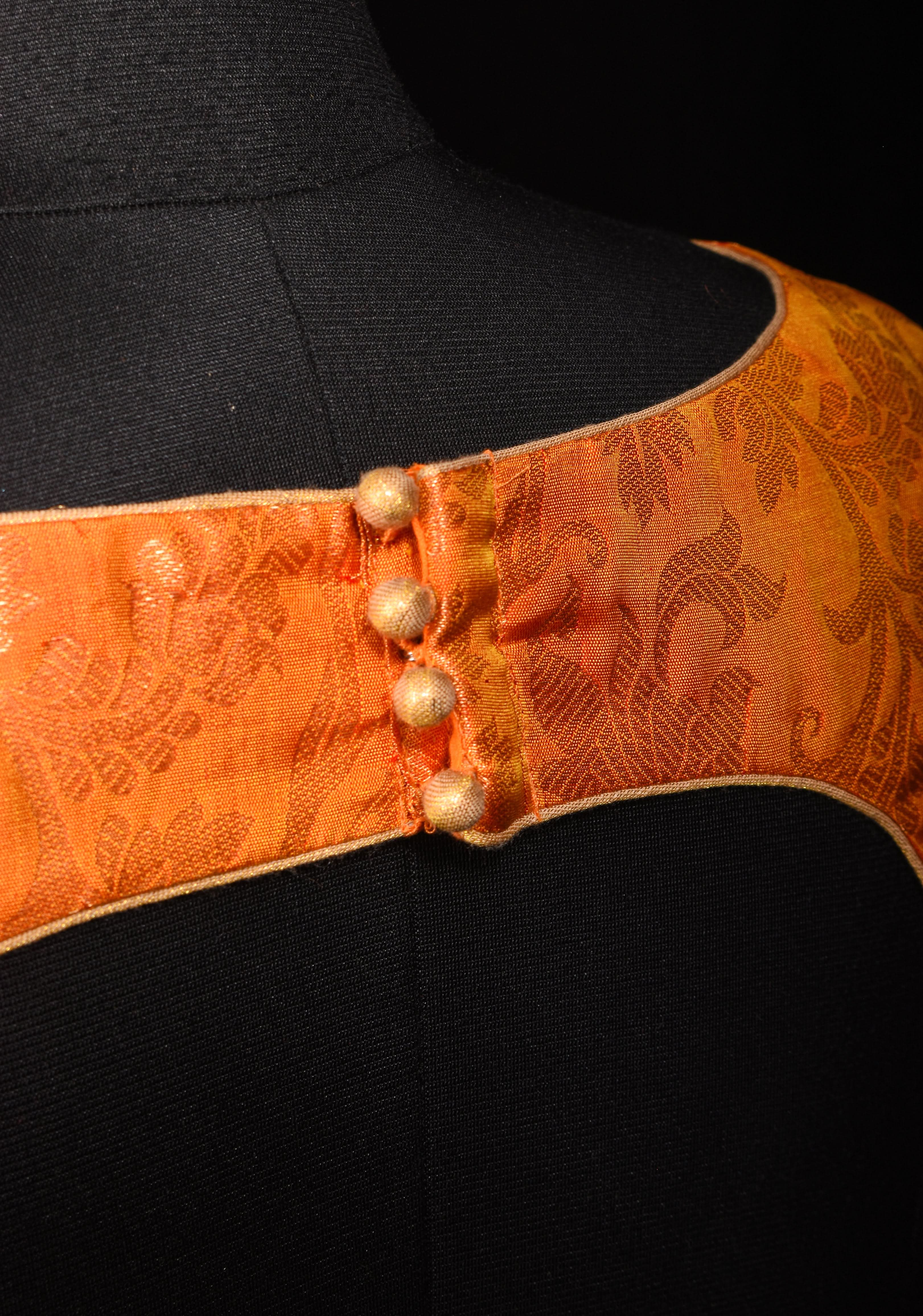 Orange Kanjivaram floral brocade sleeveless blouse, Customizable, Made to order | Shobitam