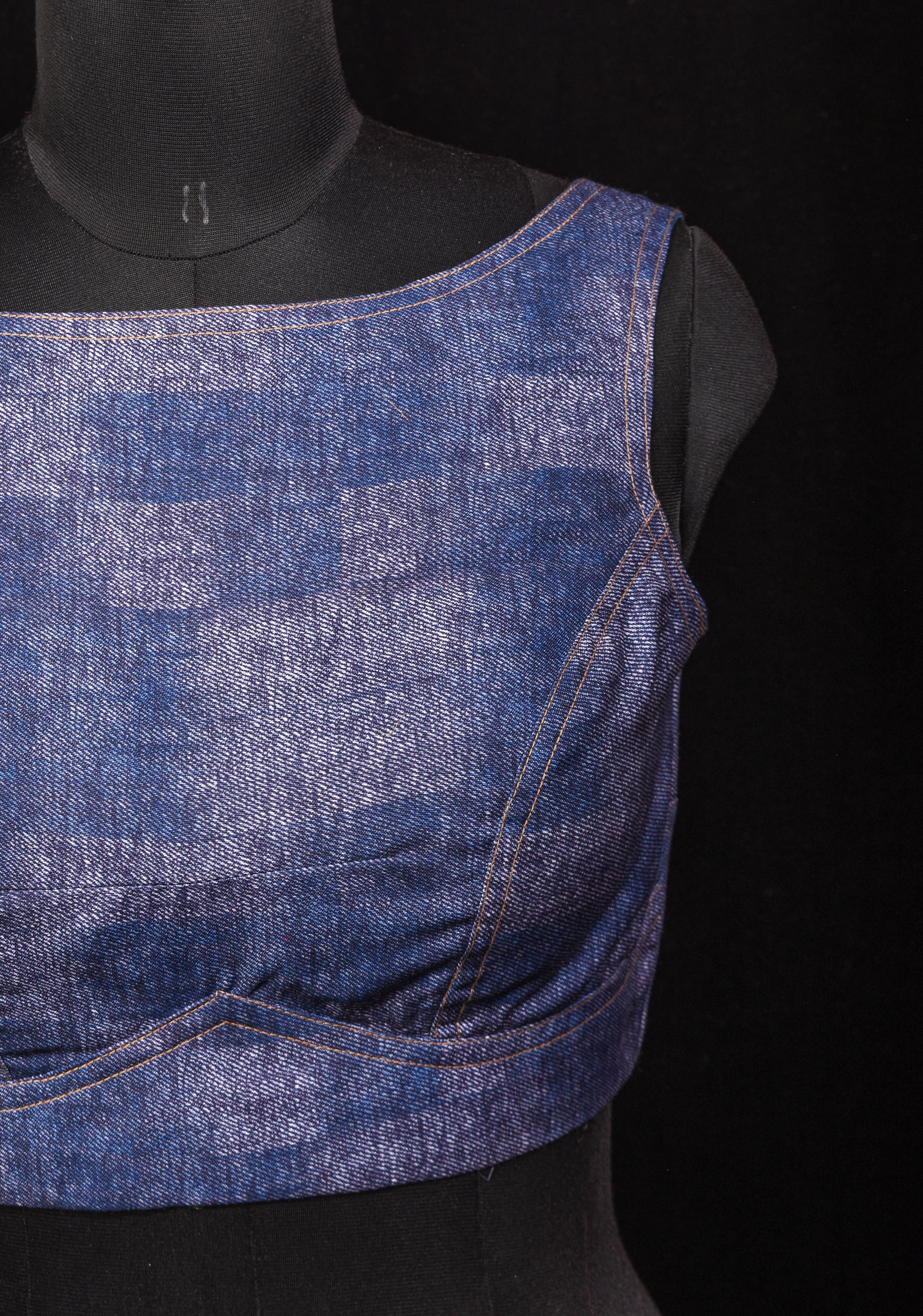 Denim Cotton Boat neck Sleeveless Blouse with Wooden Buttons, Customizable, Made To Order | Shobitam