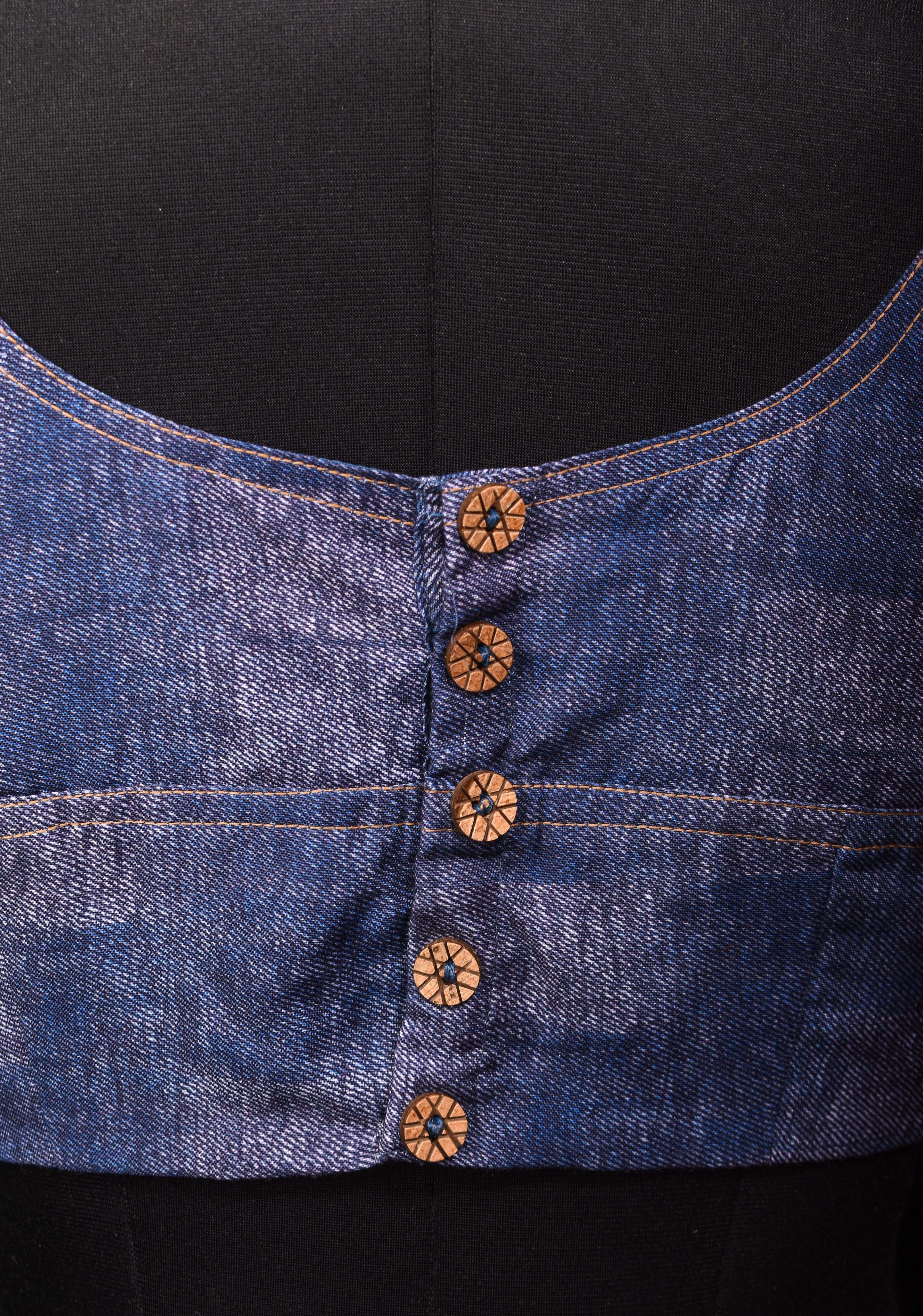 Denim Cotton Boat neck Sleeveless Blouse with Wooden Buttons, Customizable, Made To Order | Shobitam