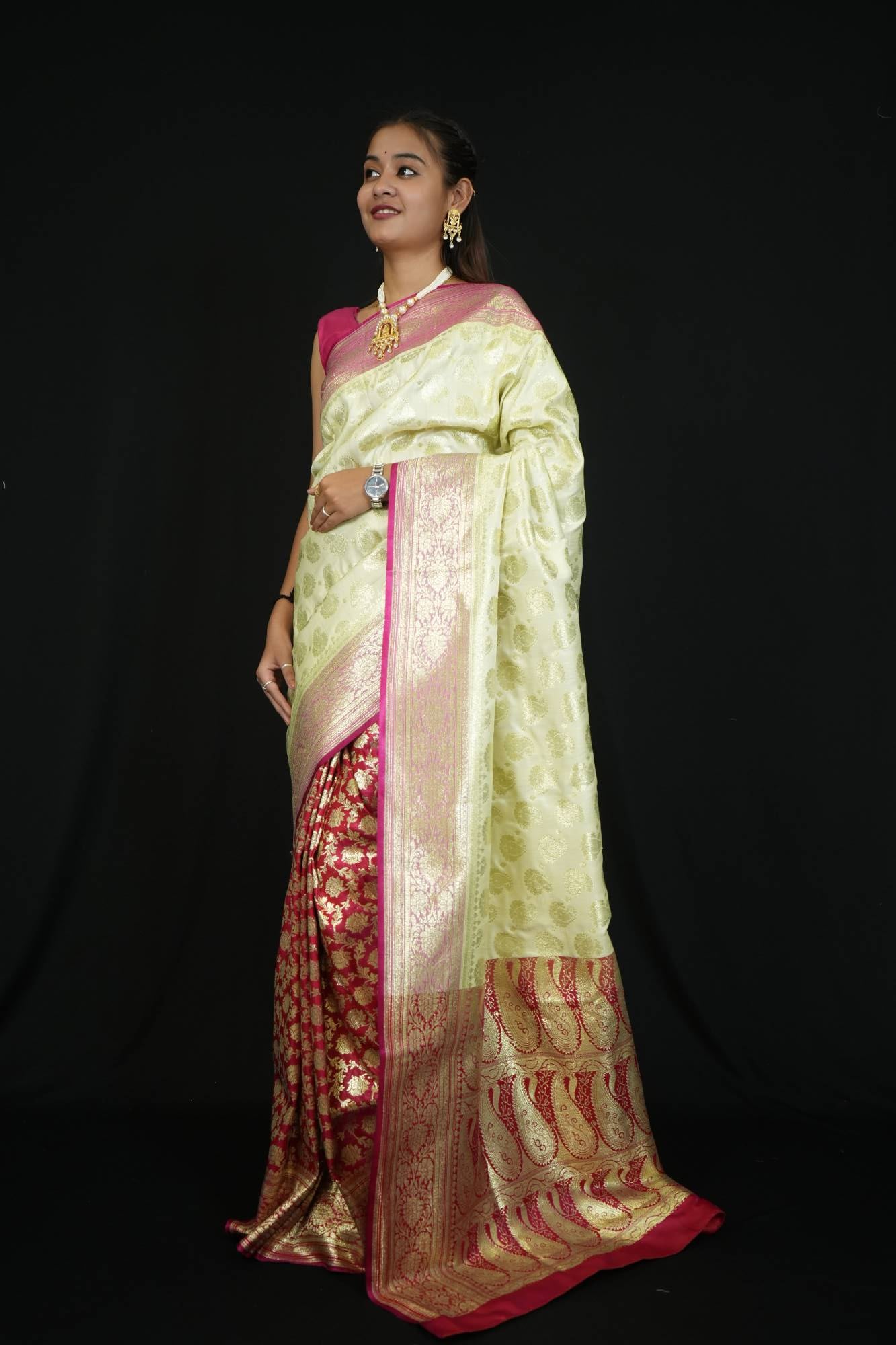 Rich Banarasi All Over Zari Weaving Butta Katan Ready To Wear Saree