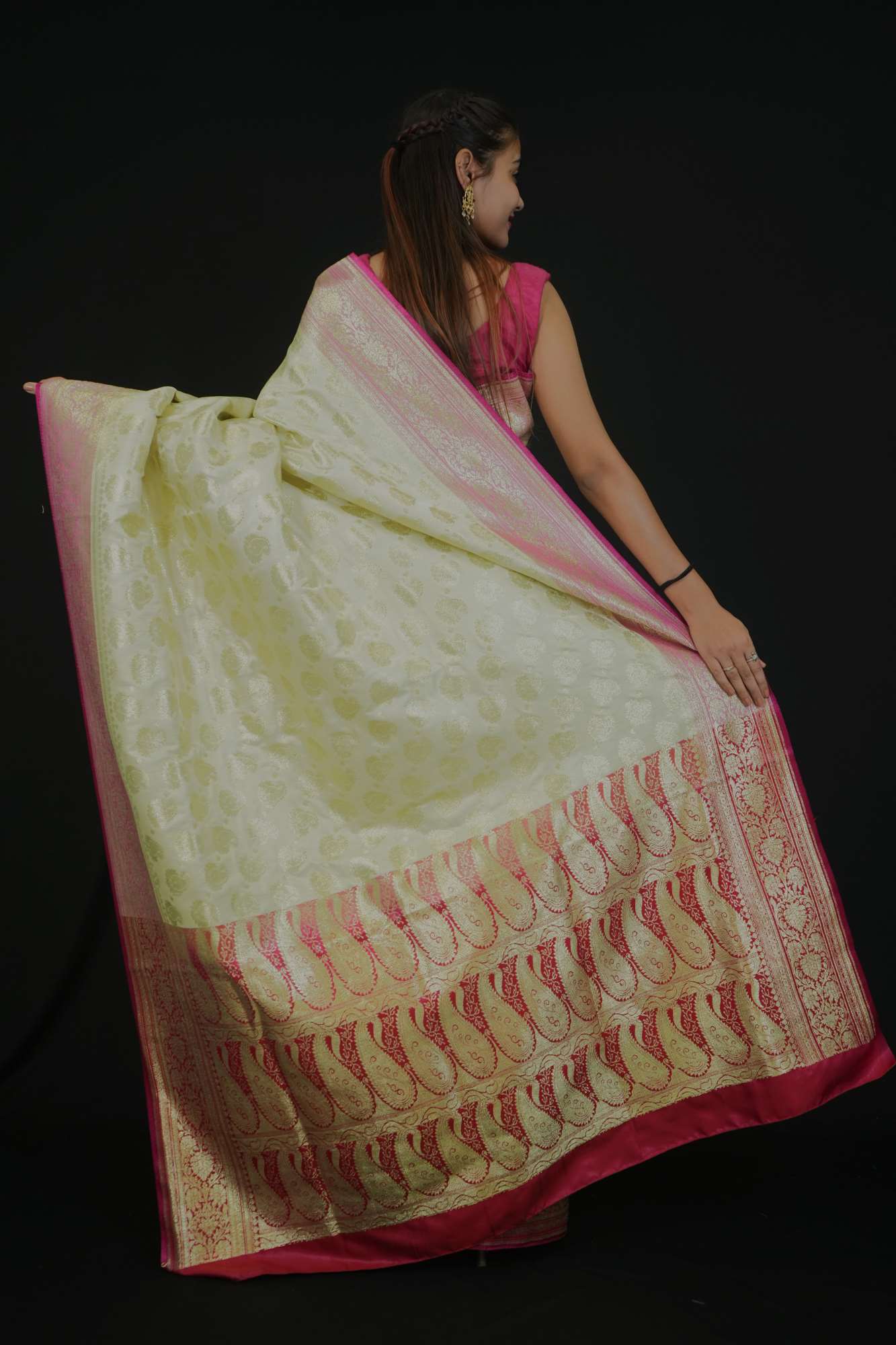 Rich Banarasi All Over Zari Weaving Butta Katan Ready To Wear Saree