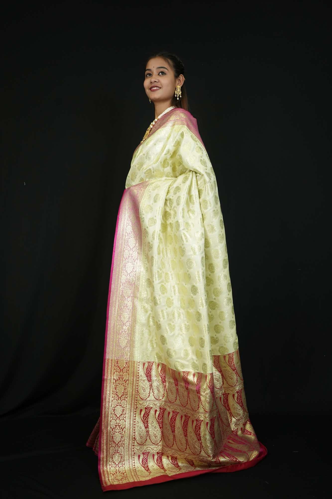 Rich Banarasi All Over Zari Weaving Butta Katan Ready To Wear Saree