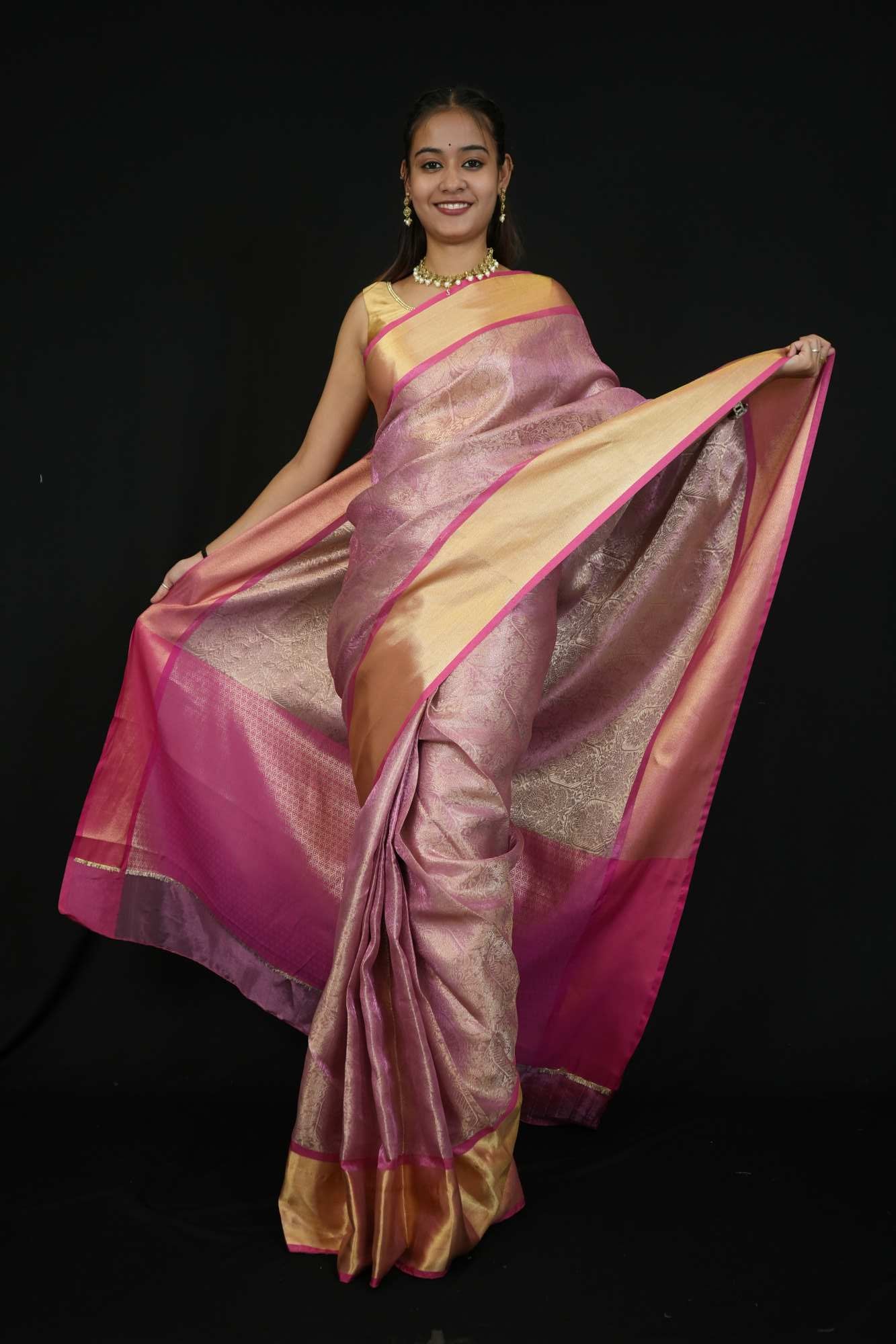 Gorgeous Banarasi Soft Tissue Silk with all over zari weaving & Opulent Embroidery Wrap in 1 Minute Saree