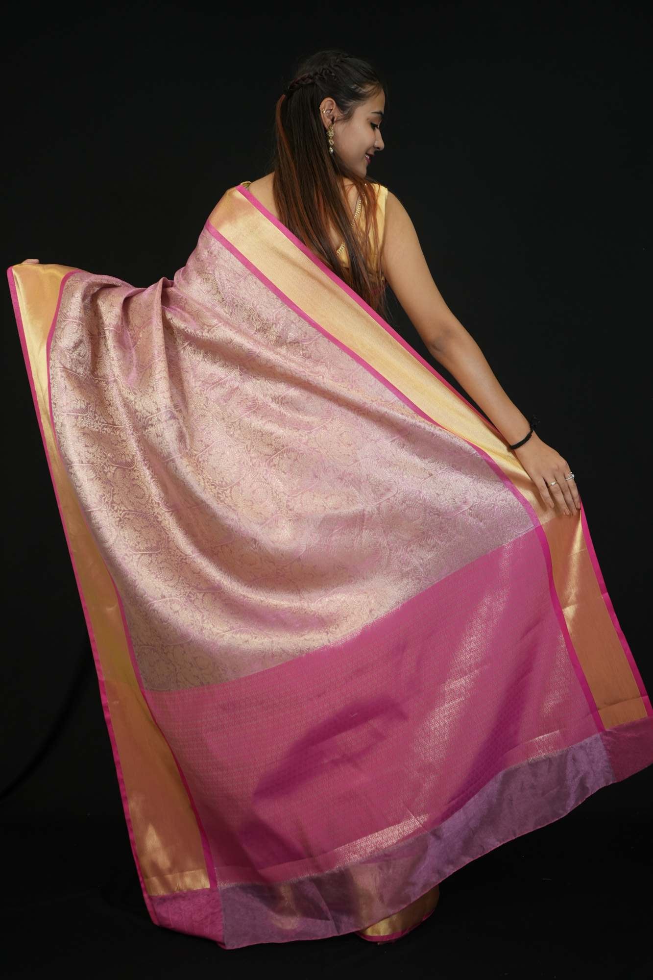 Gorgeous Banarasi Soft Tissue Silk with all over zari weaving & Opulent Embroidery Wrap in 1 Minute Saree