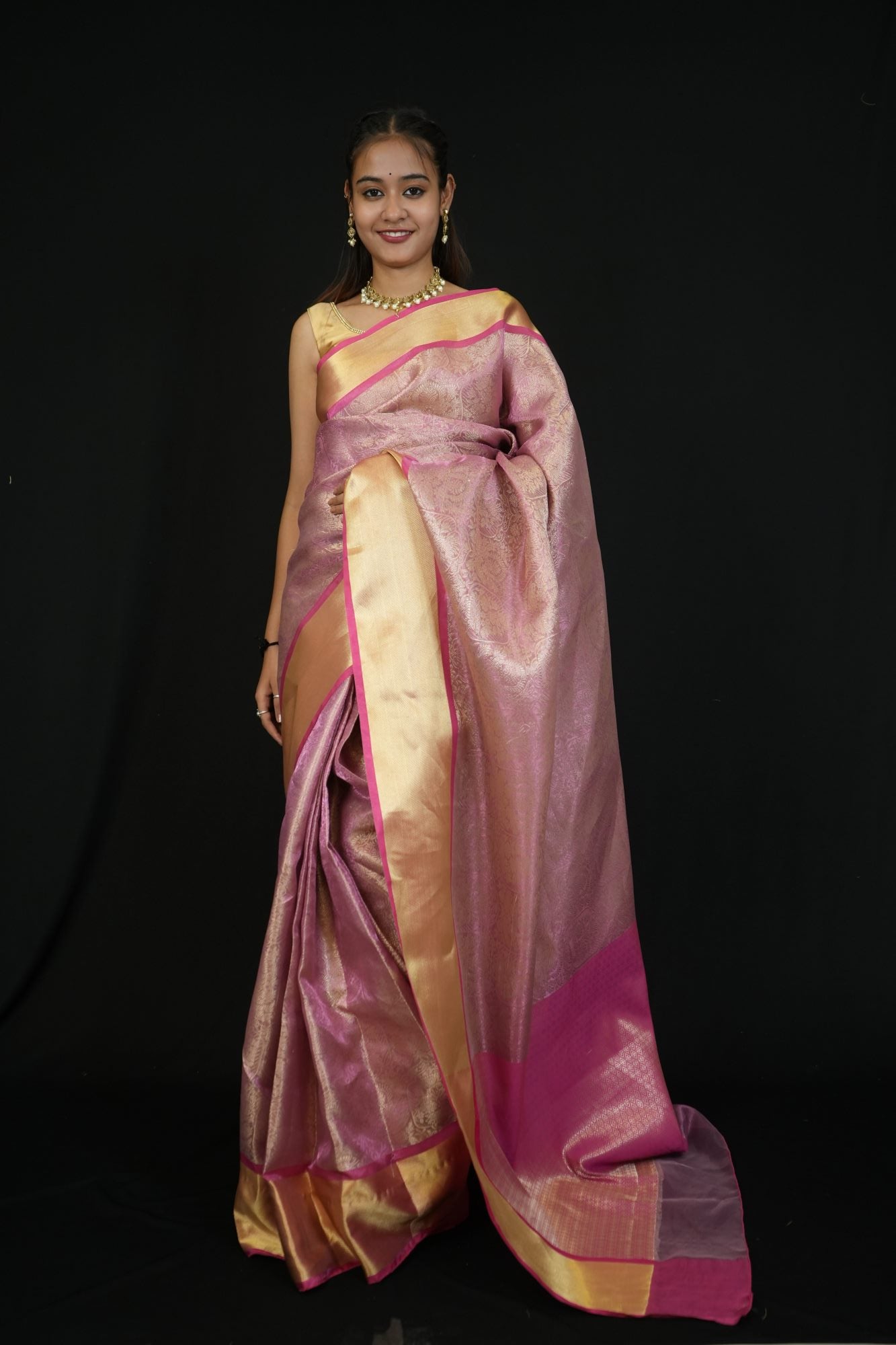 Gorgeous Banarasi Soft Tissue Silk with all over zari weaving & Opulent Embroidery Wrap in 1 Minute Saree
