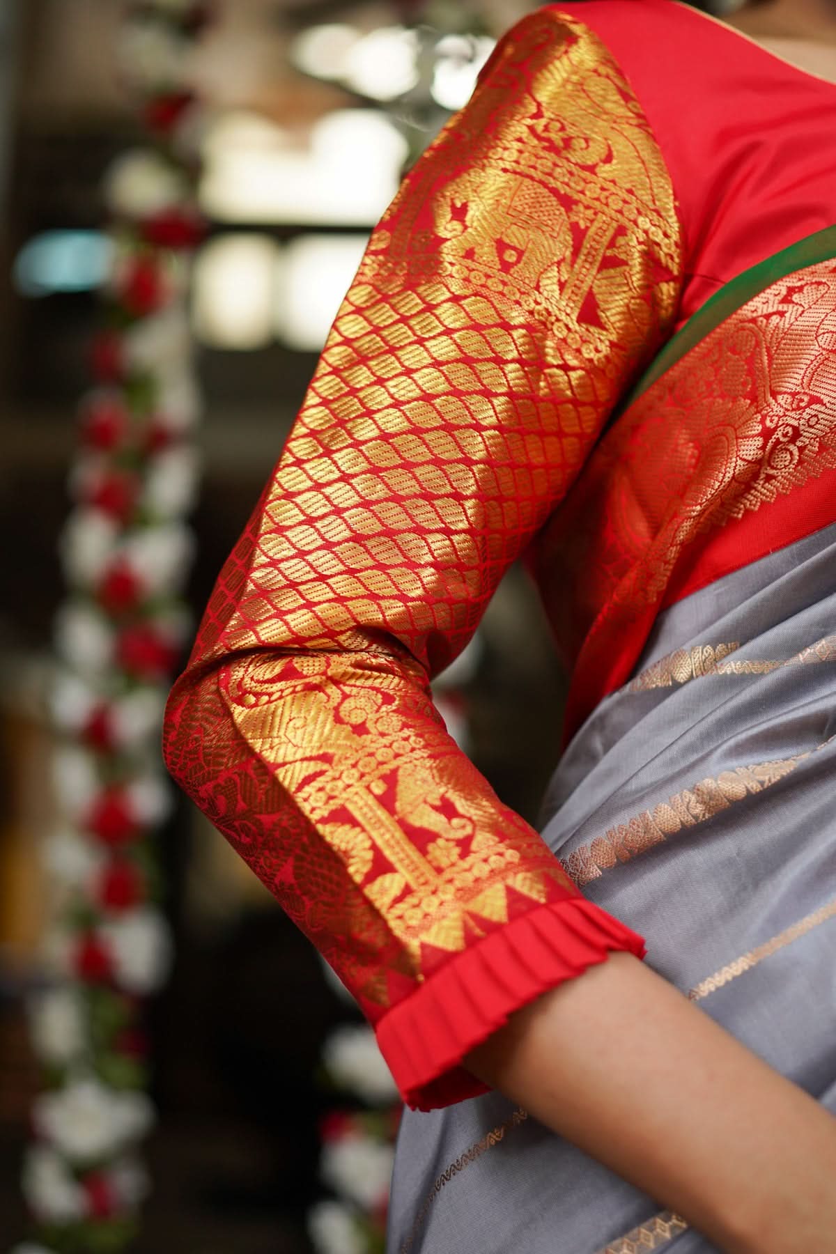 Red kanjivaram Silk Blouse with 3/4th Sleeves Mix and Match Blouse for saree, Made to Order | Shobitam