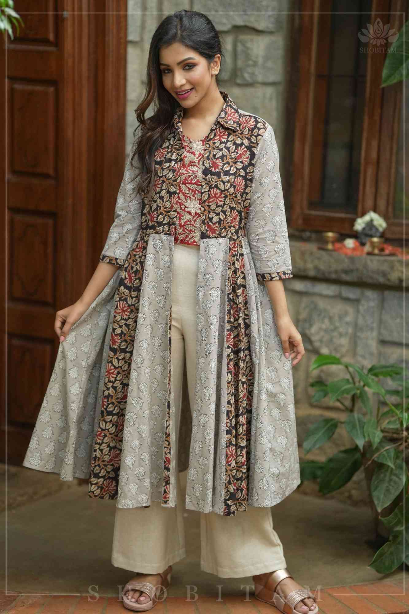 Floral Patchwork Flared Jacket in Pure Cambric Cotton | Made To Order