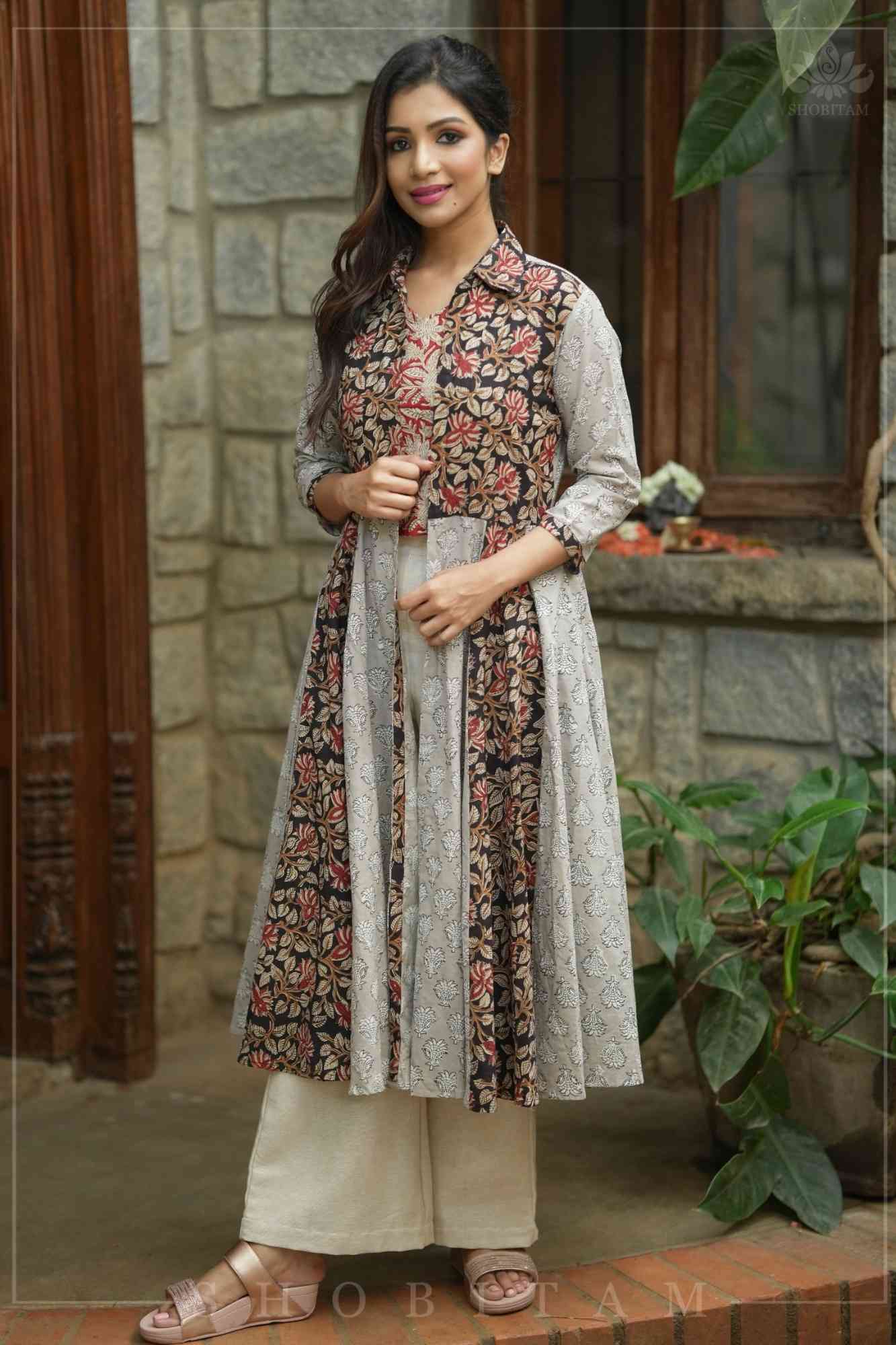 Floral Patchwork Flared Jacket in Pure Cambric Cotton | Made To Order