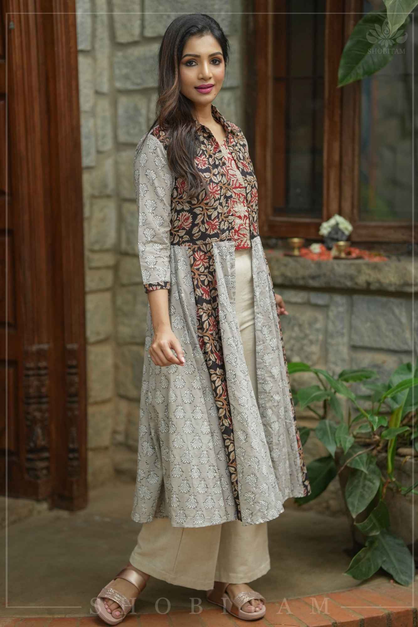 Floral Patchwork Flared Jacket in Pure Cambric Cotton | Made To Order