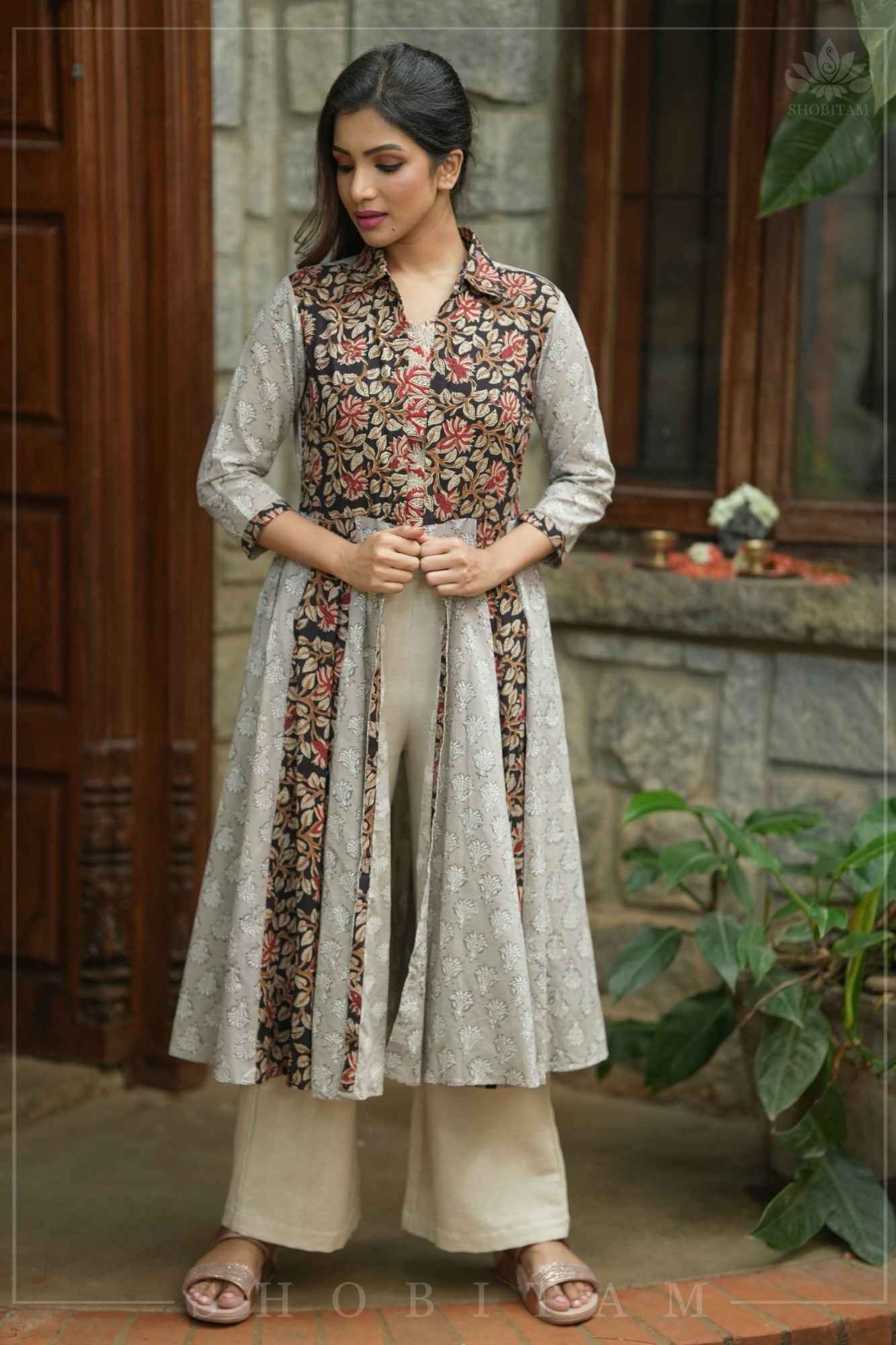 Floral Patchwork Flared Jacket in Pure Cambric Cotton | Made To Order