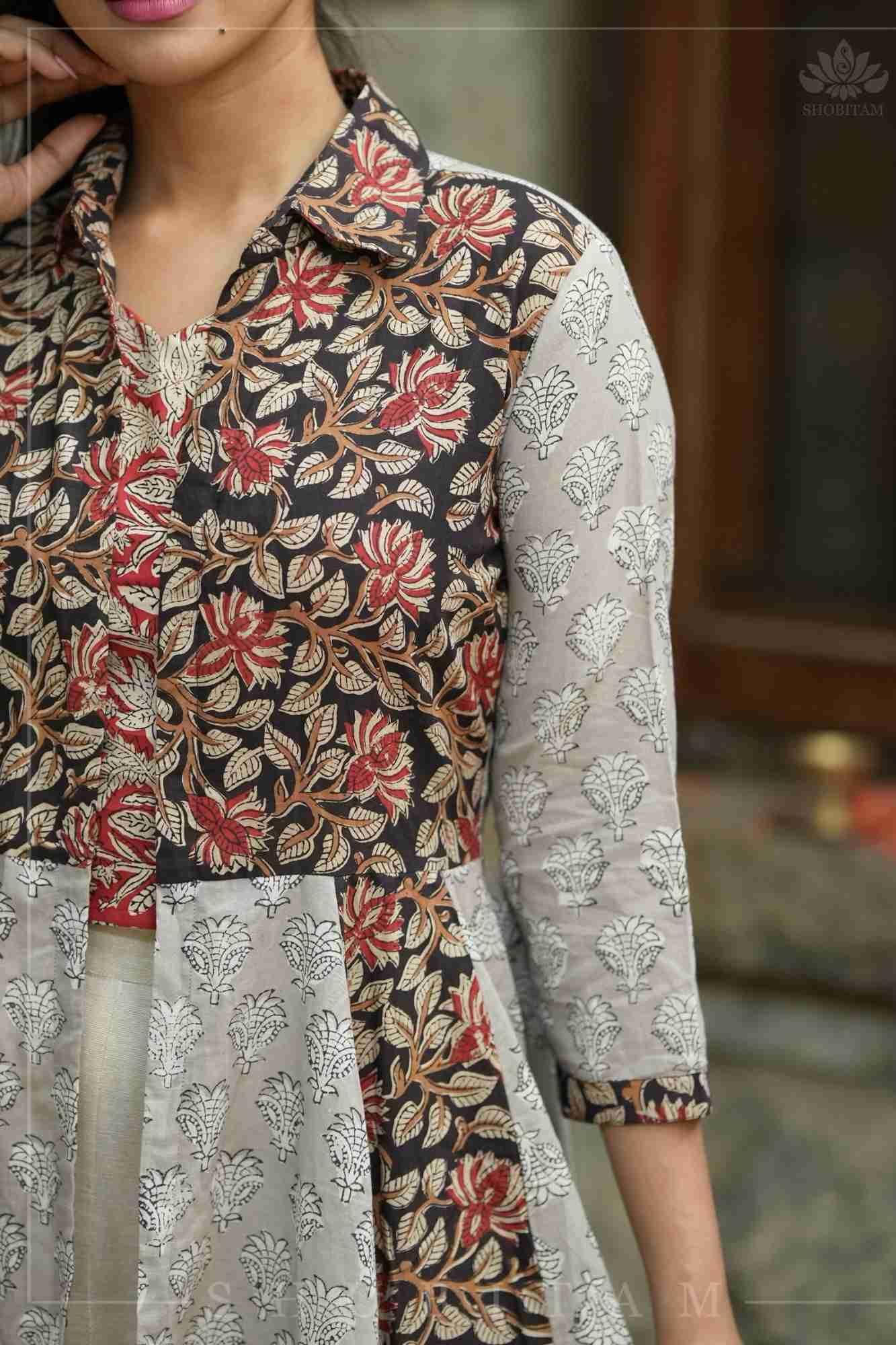 Floral Patchwork Flared Jacket in Pure Cambric Cotton | Made To Order