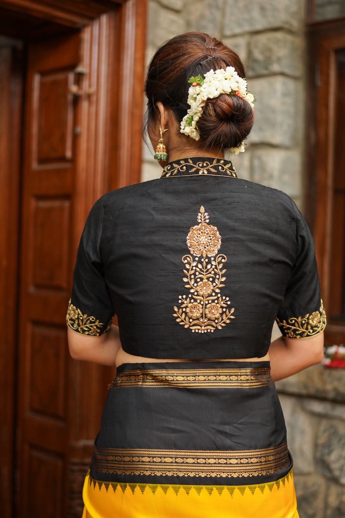 Black Raw Silk Blouse with Collar Neck and Zardosi Work Mix and Match Blouse for saree, Made to Order | Shobitam