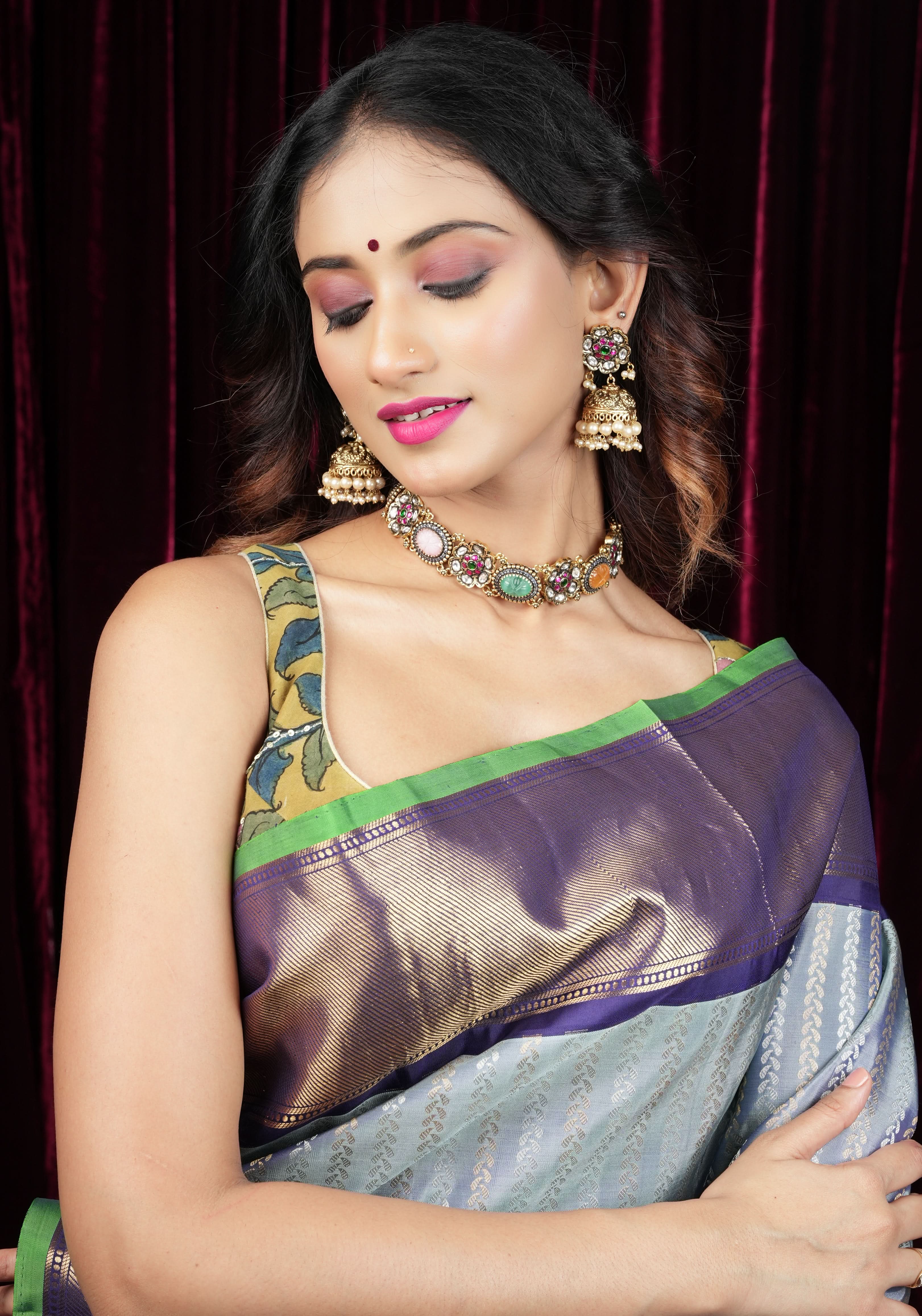 Multicolor Stones Contemporary Choker Set with Jhumka Earrings| Shobitam Jewelry