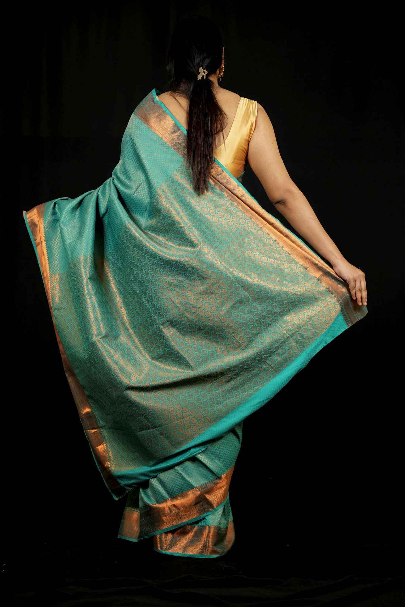 Bridal Silk with Intricate Geometric Weave & Rich Zari Border Ready To Wear Saree