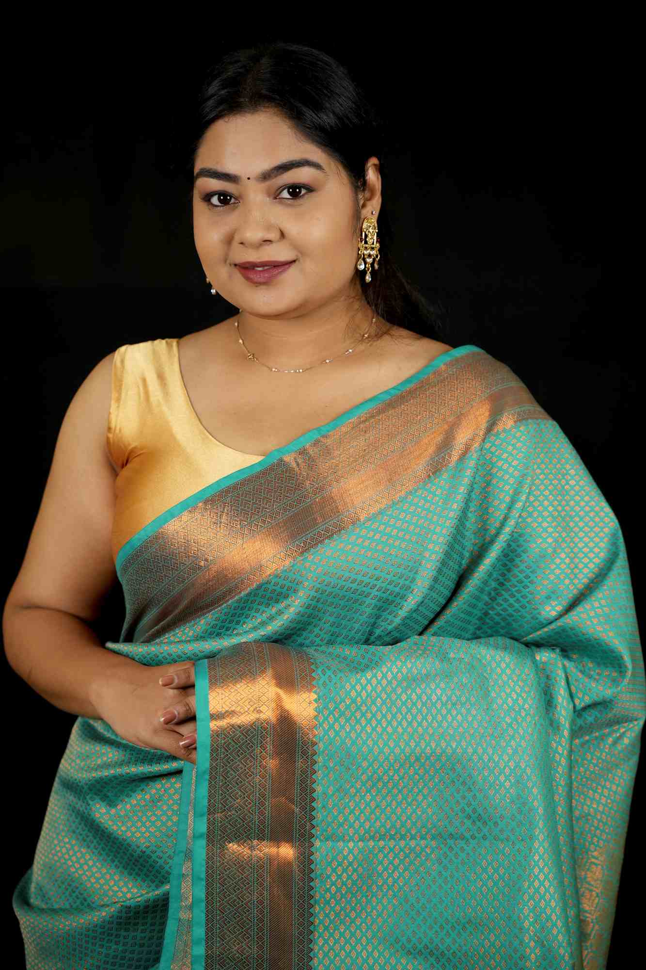 Bridal Silk with Intricate Geometric Weave & Rich Zari Border Ready To Wear Saree