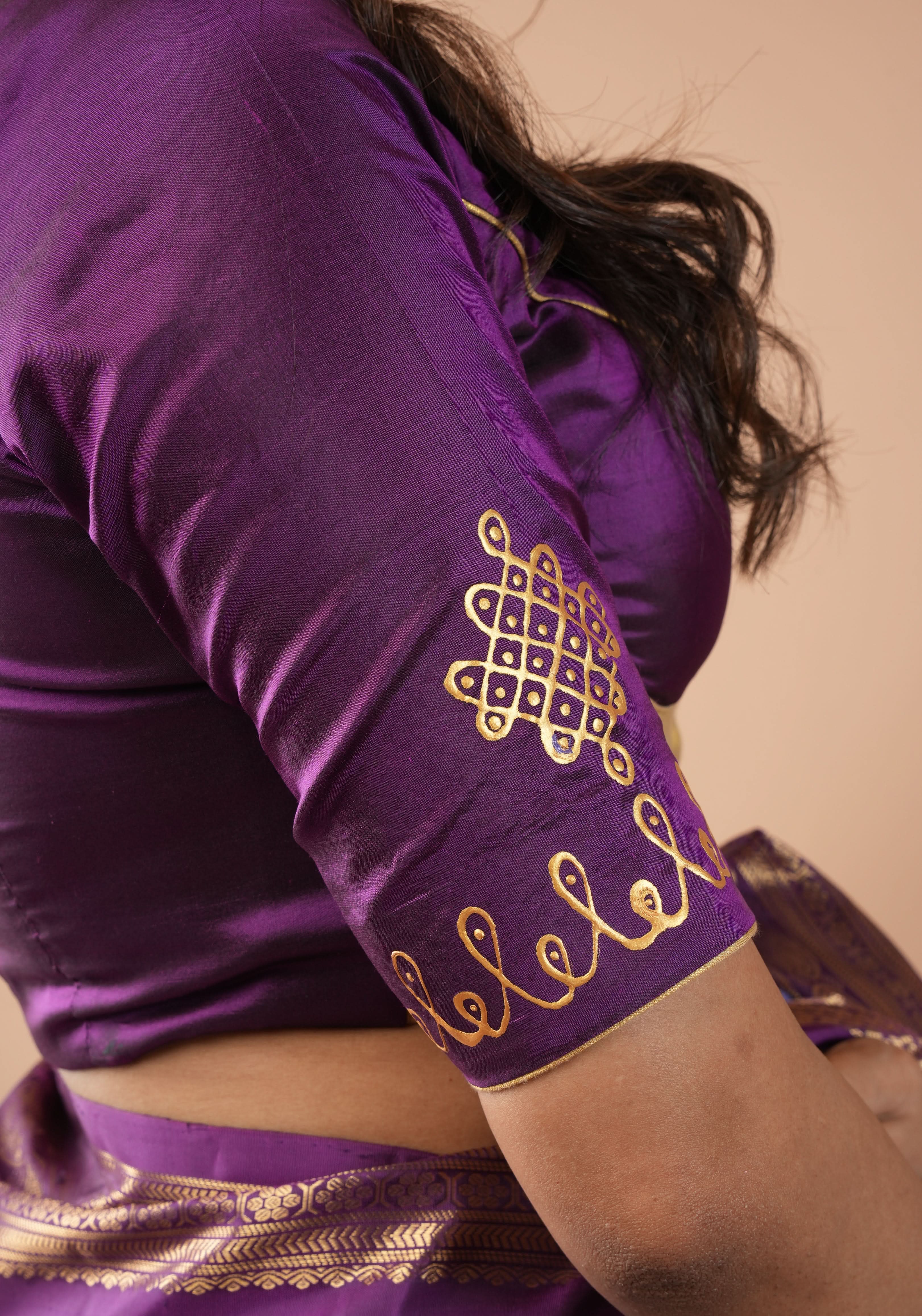 Varalakshmi Face Tanjore Handpainting on Purple Pure Silk Blouse, Made to Order, Customizable | Shobitam