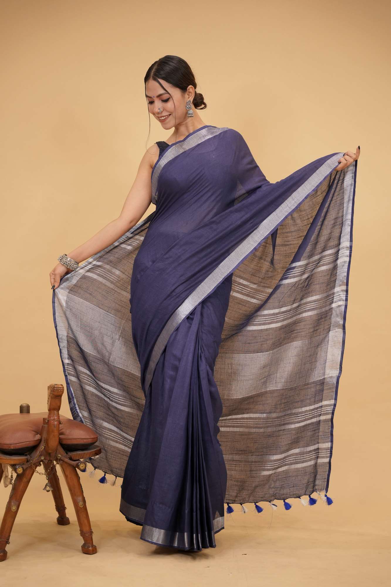 Traditional Linen Cotton Ready to wear Saree