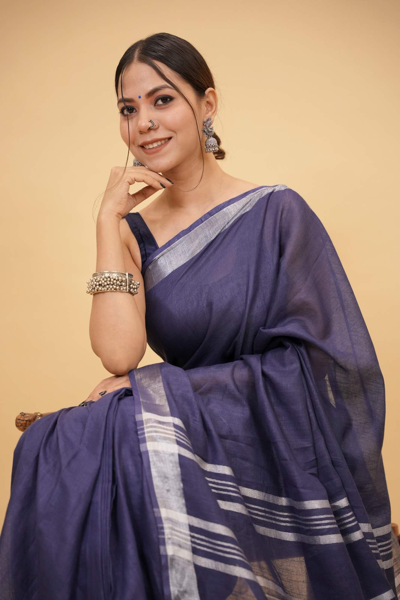 Traditional Linen Cotton Ready to wear Saree