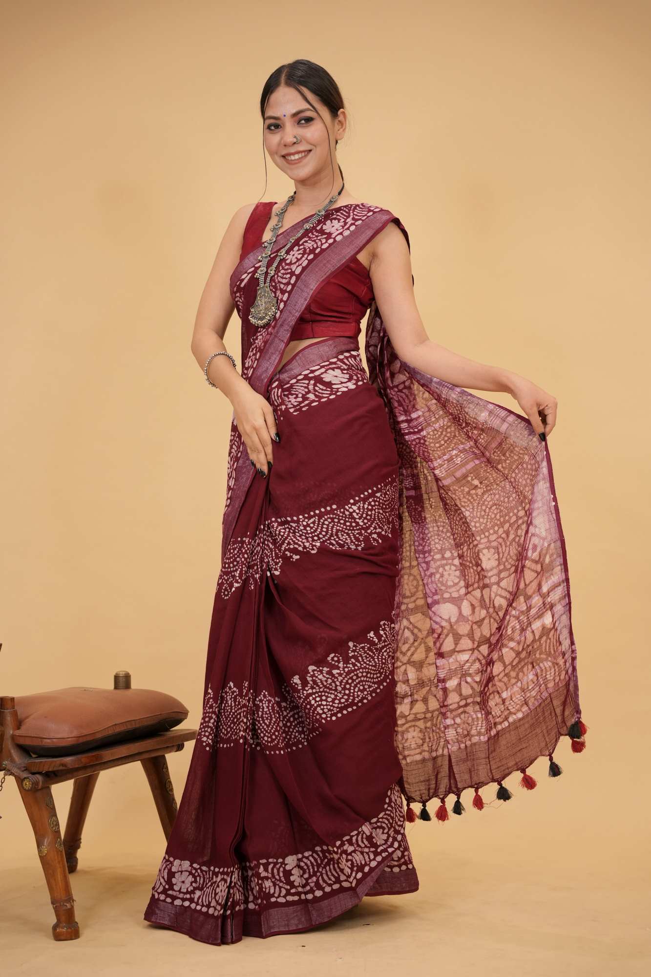 Linen Cotton with Beautiful Jaipuri Print Ready to wear Saree