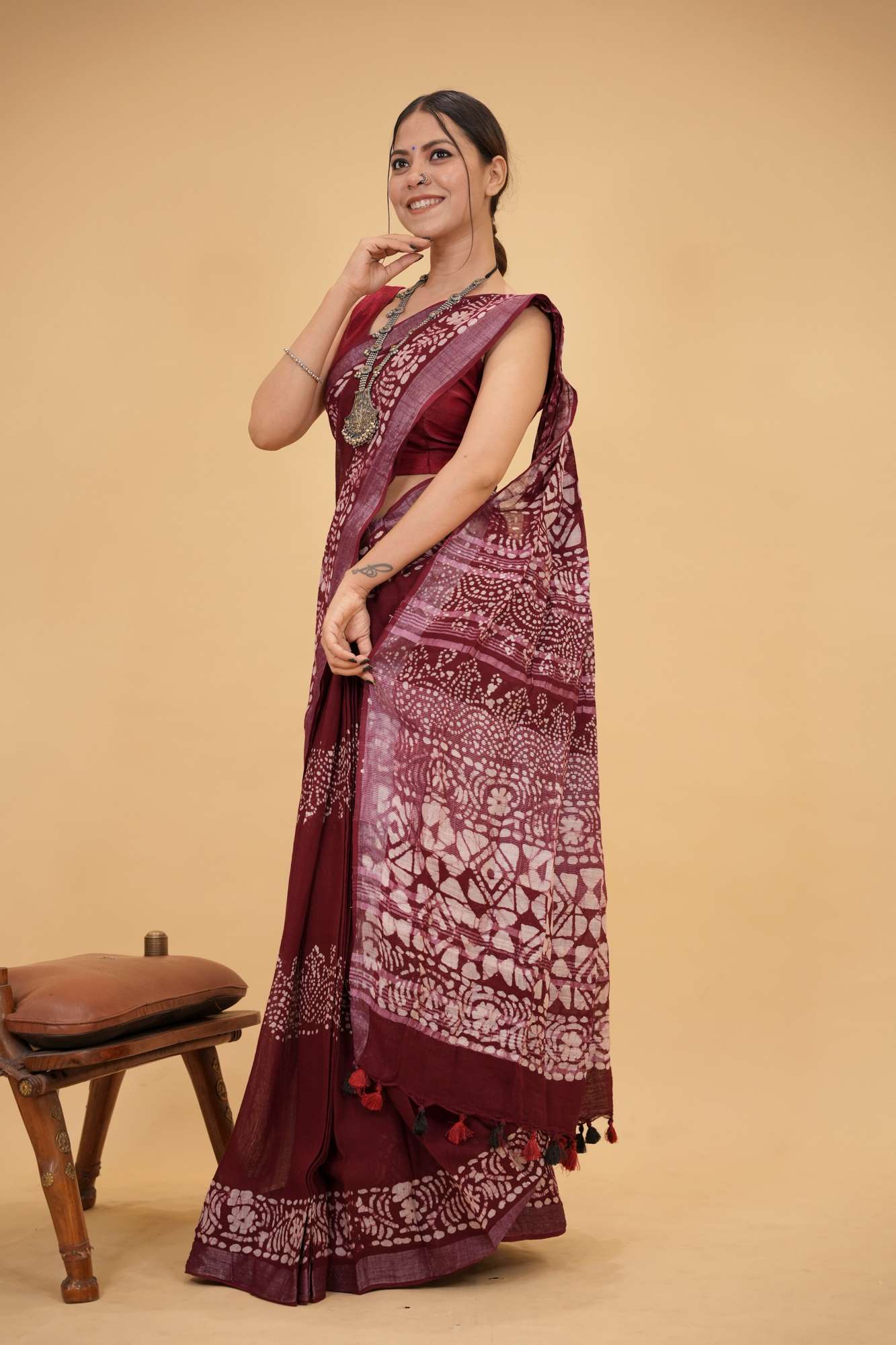 Linen Cotton with Beautiful Jaipuri Print Ready to wear Saree