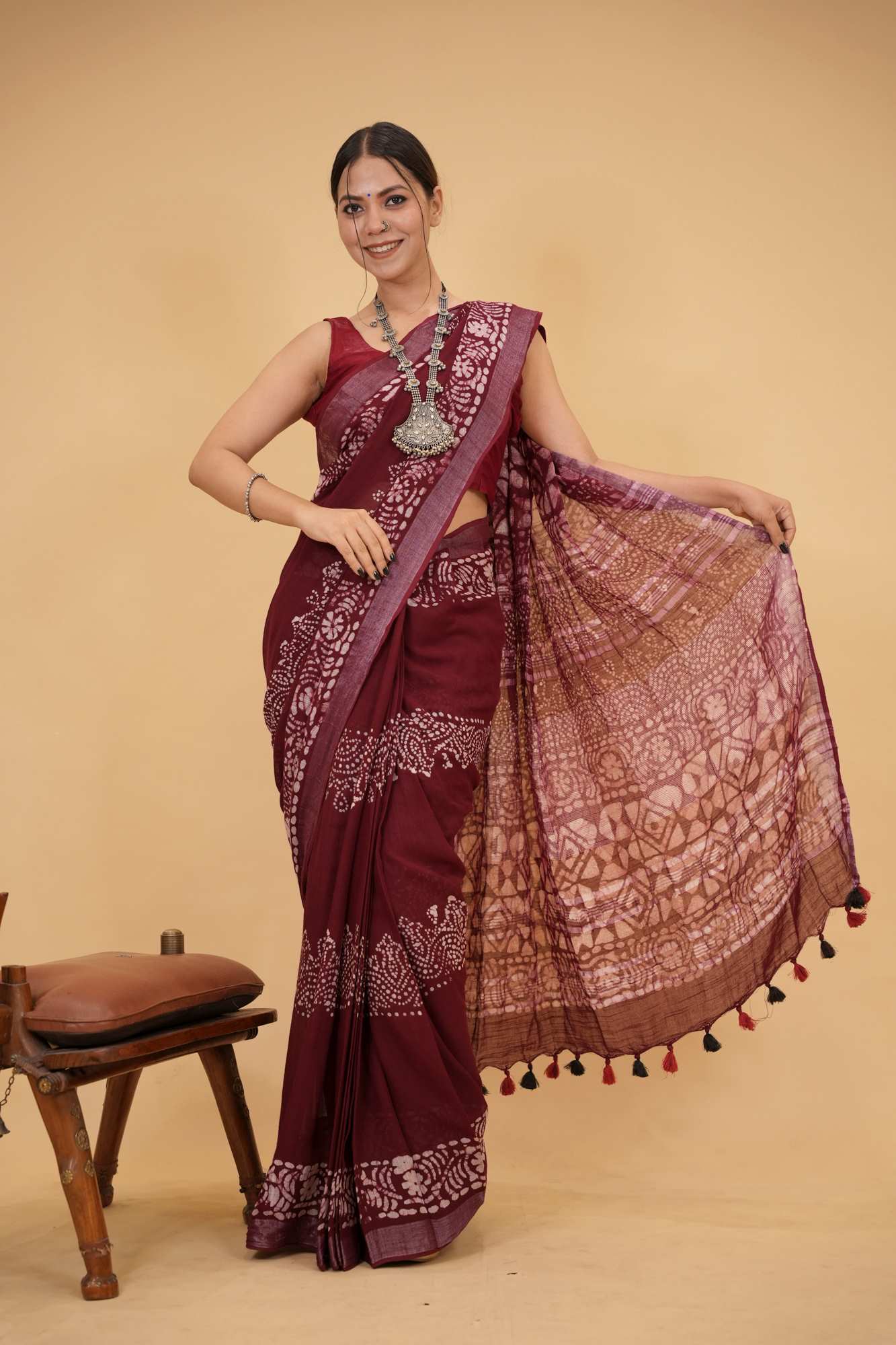 Linen Cotton with Beautiful Jaipuri Print Ready to wear Saree