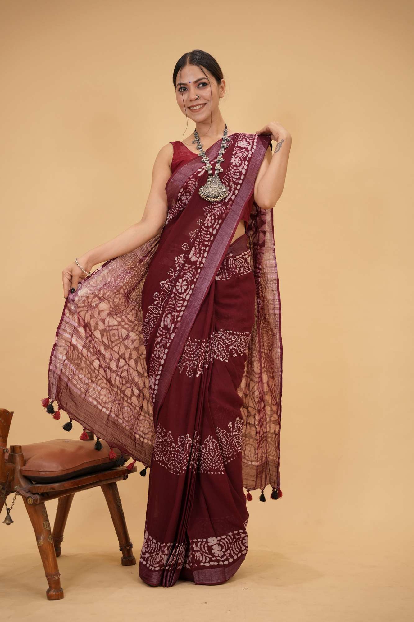 Linen Cotton with Beautiful Jaipuri Print Ready to wear Saree