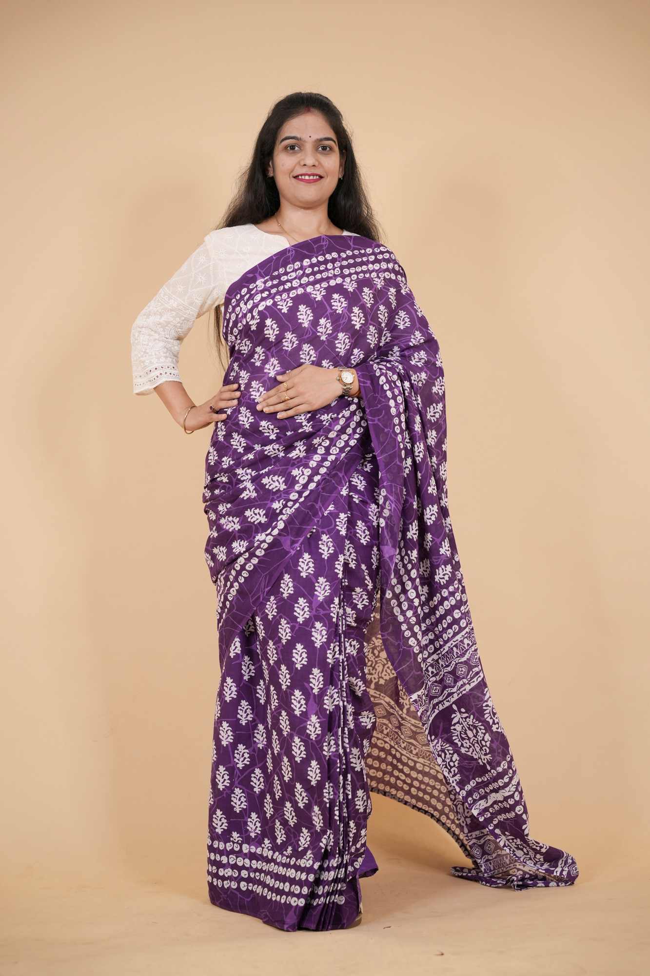 Jaipuri Block Printed Mulmul Cotton Ready to wear Saree