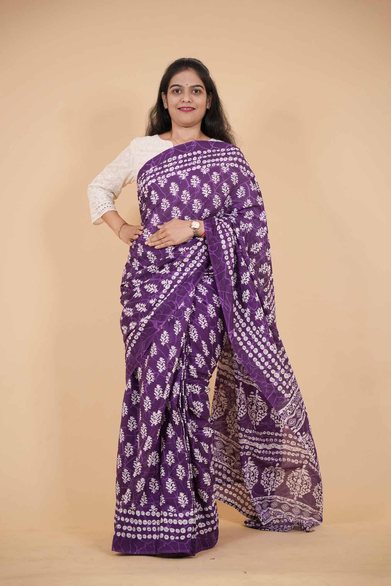 Jaipuri Block Printed Mulmul Cotton Ready to wear Saree