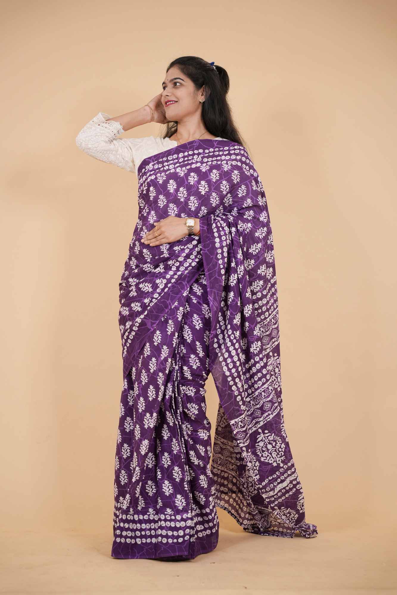 Jaipuri Block Printed Mulmul Cotton Ready to wear Saree
